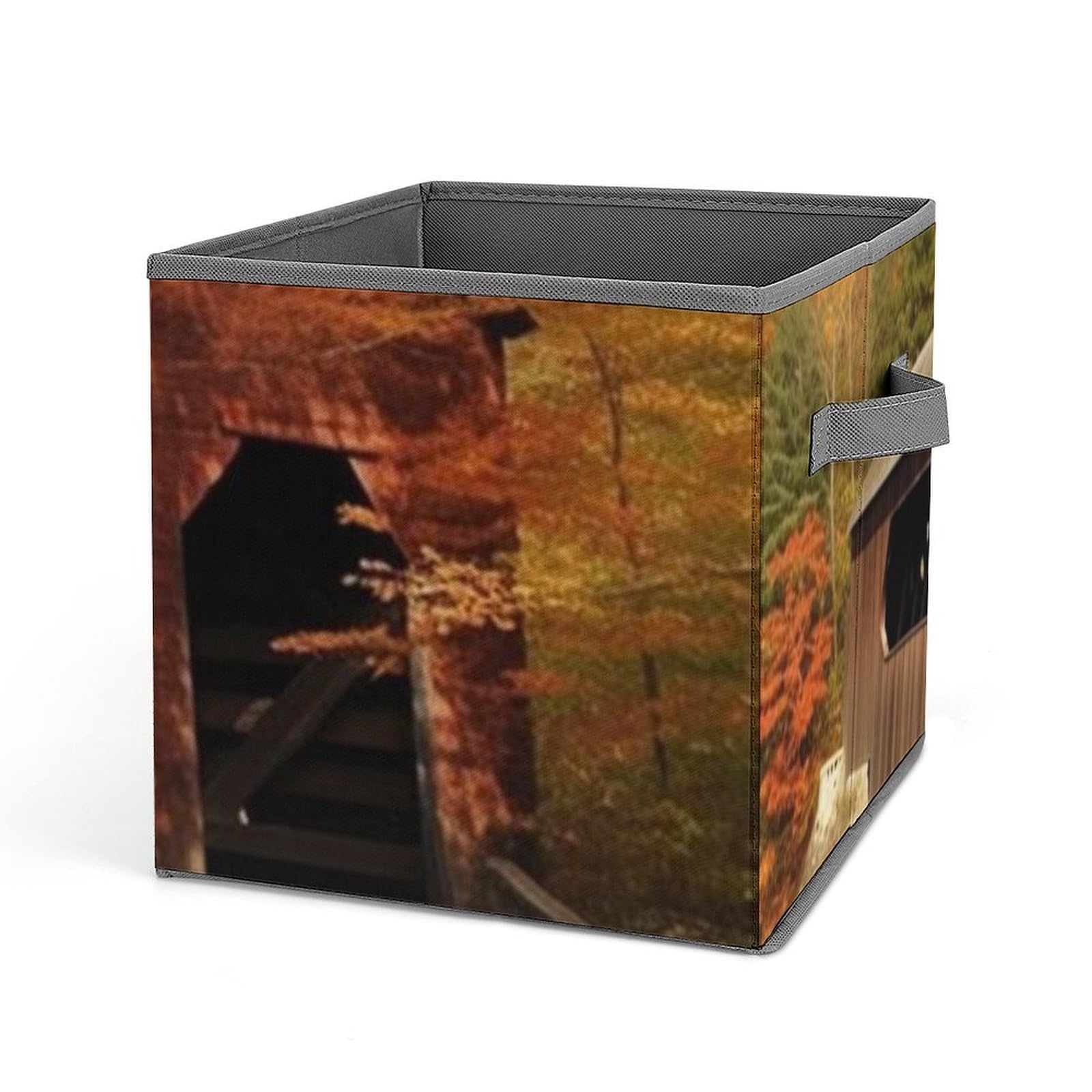 Collapsible Storage Bins with Handles - Albany Bridge Print Organizer for Home & Office