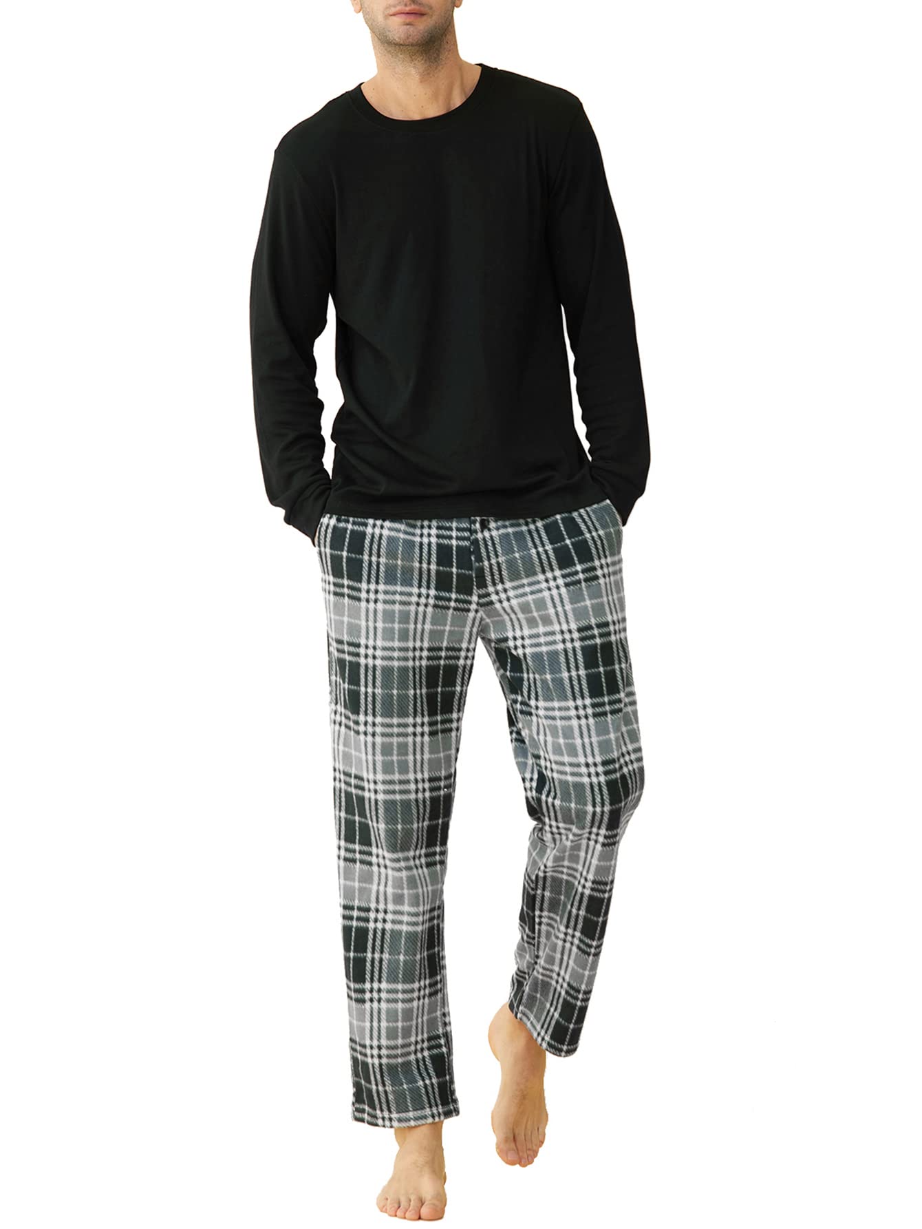 Men's Fleece Plaid Pajama Set - Long Sleeve Top & Pants for Winter Comfort - Cozy Loungewear for Home, Sleep & Relaxation