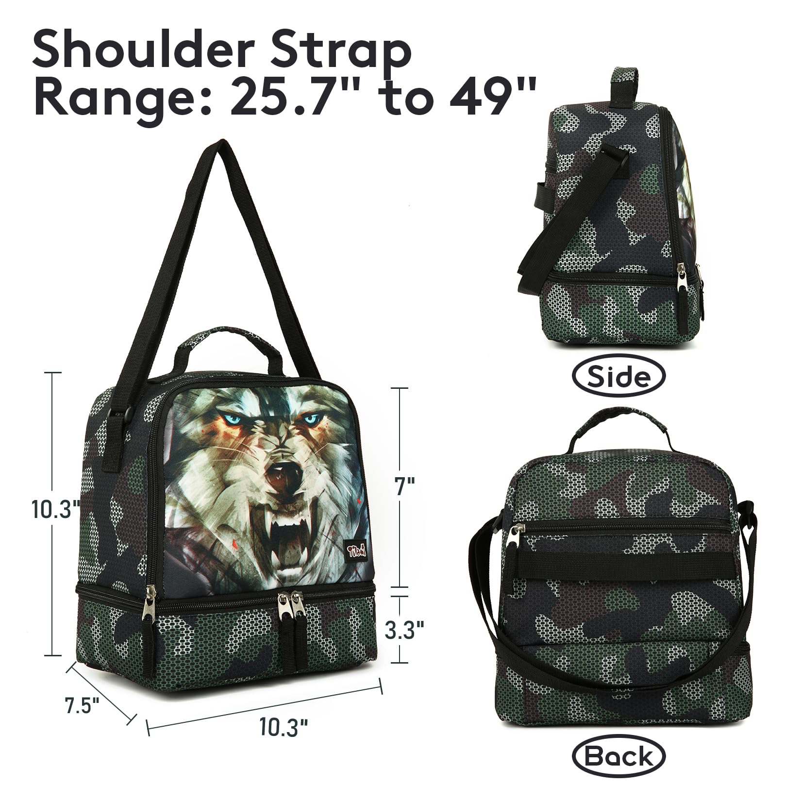 Tilami Insulated Lunch Bag with Adjustable Strap & Zipper - Water-Resistant Cooler Bag for Kids & Toddlers - Perfect for School, Picnics & Outdoor Activities (Tiger Design)