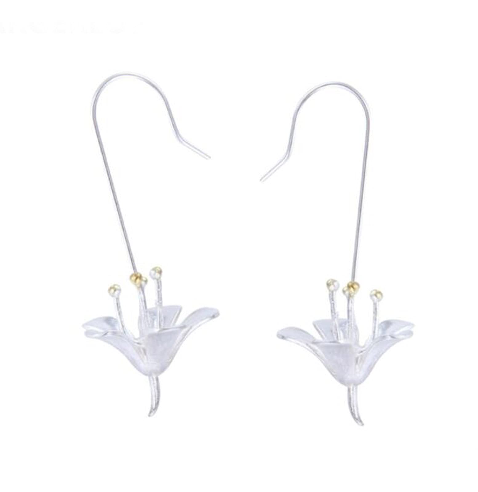 925 Sterling Silver Drop Earrings - Long Flower Dangle Earrings for Women, Handmade Classic Jewelry Gift for Her, Perfect for Weddings, Parties & Special Occasions