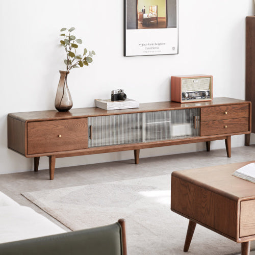 Solid Oak & Beech Wood TV Stand - Modern Entertainment Center for Living Room, Bedroom - Durable & Stylish TV Console with Storage Shelves