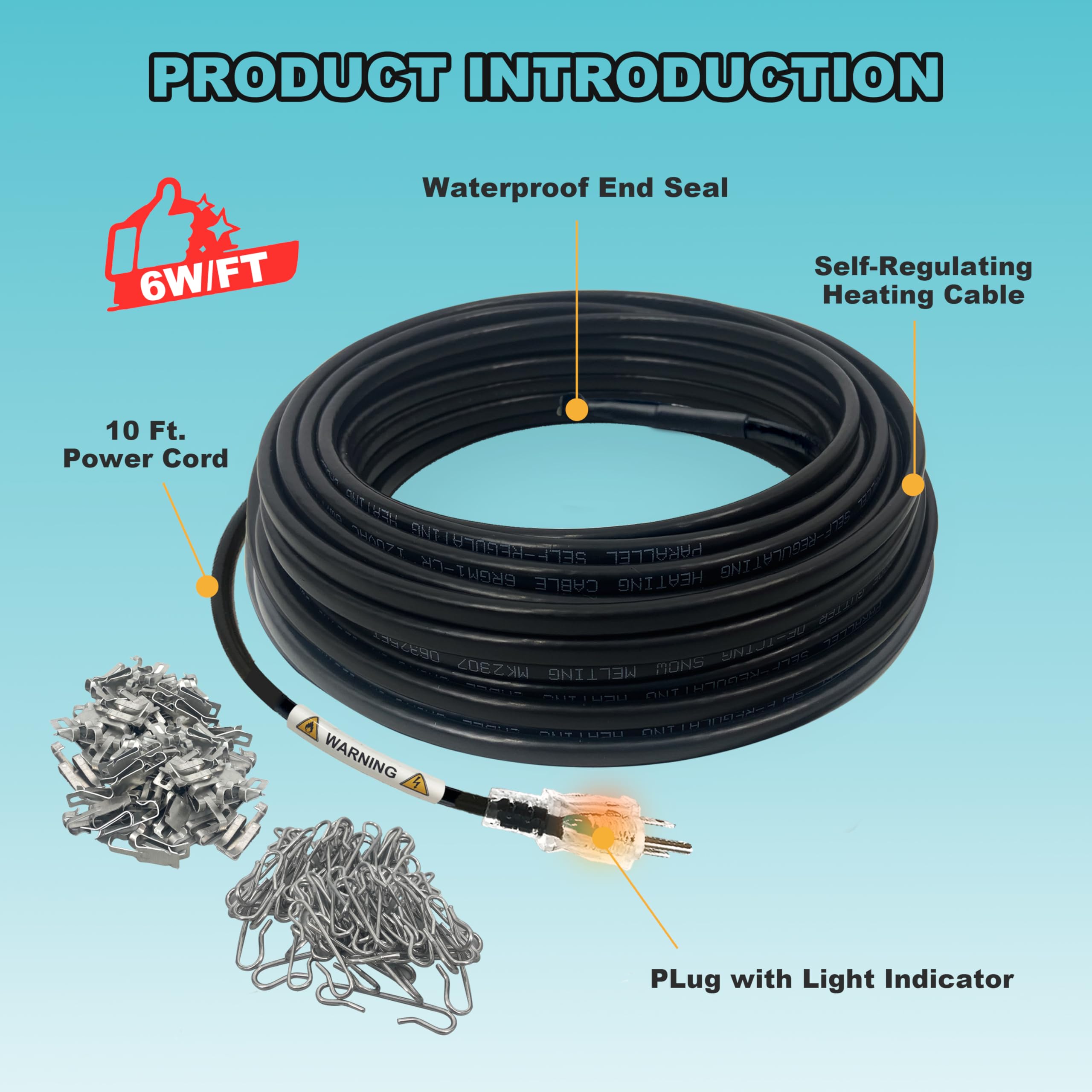 MAXKOSKO Self-Regulating Roof & Gutter Heat Cable - 80ft Electric De-Icing System (6W/Ft, 120V) with 10ft Cold Weather Power Plug - Snow Melting Solution for Winter Roof Protection | Perfect for Homes in Snowy Climates & Ice Dam Prevention