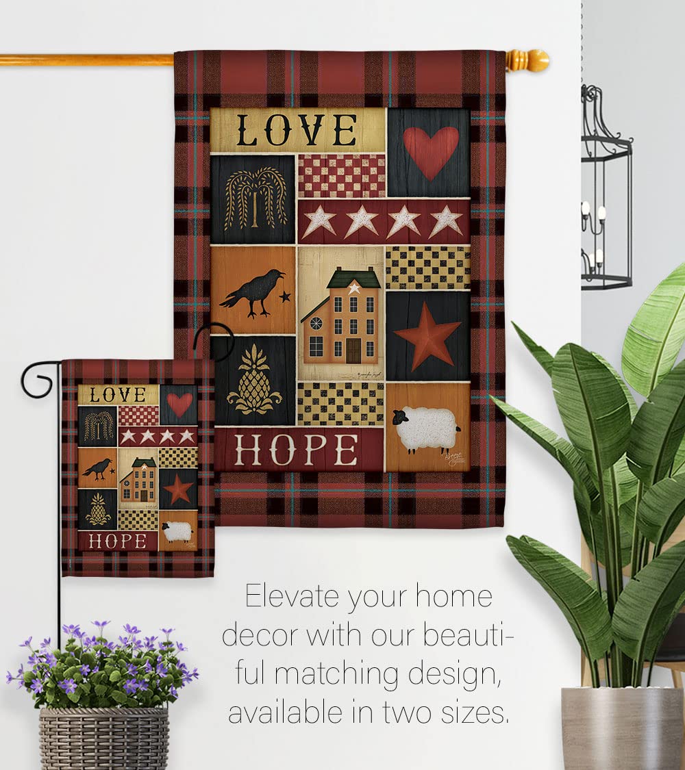 Primitive Collage Love Hope Garden Flag 13x18.5
