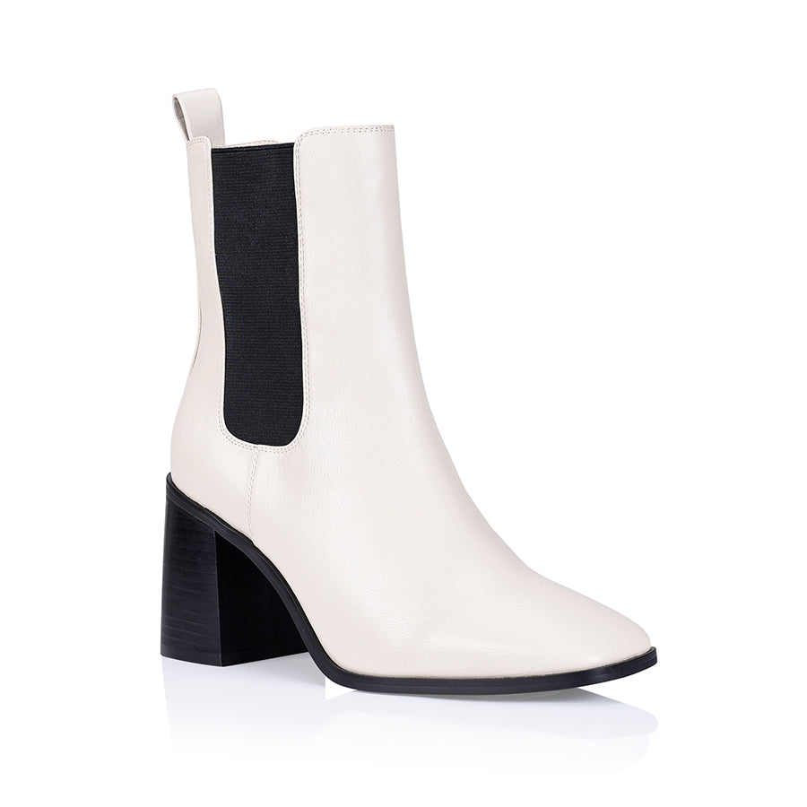 Link Chelsea Ankle Boots for Women - Bone Smooth Leather Slip-On Booties - Perfect for Casual Outfits, Office Wear & Fall Fashion