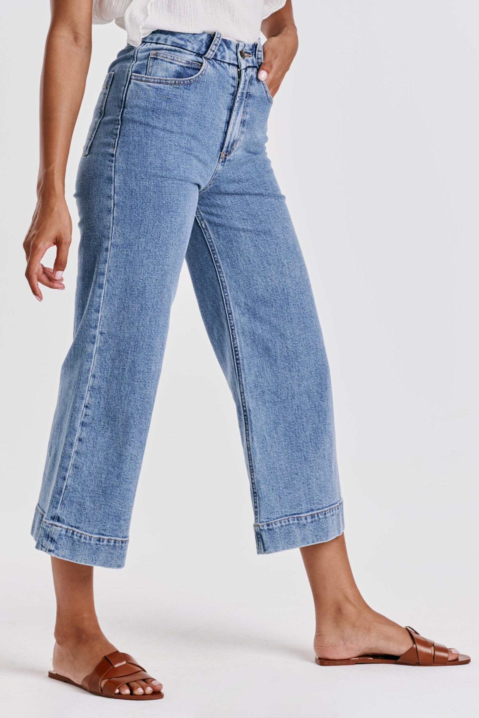 DEAR JOHN Women's Audrey Super High Rise Cropped Wide Leg Jeans - Comfortable Stretch Denim Pants for Casual Wear & Everyday Outfits
