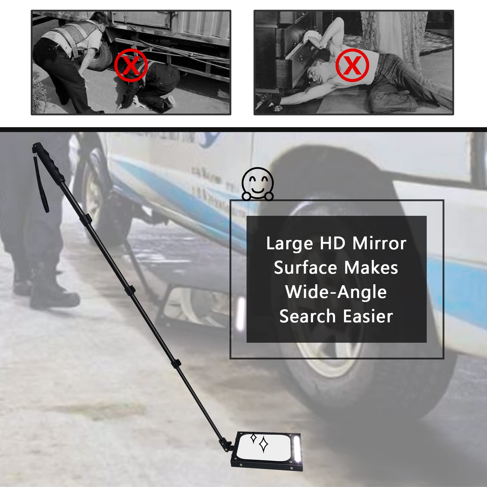 Rechargeable LED Telescoping Inspection Mirror - 7.87 Inch Extendable Car Mirror for Auto Repair, Home Maintenance & Hard-to-See Areas | Portable Vehicle Inspection Tool with Bright Light