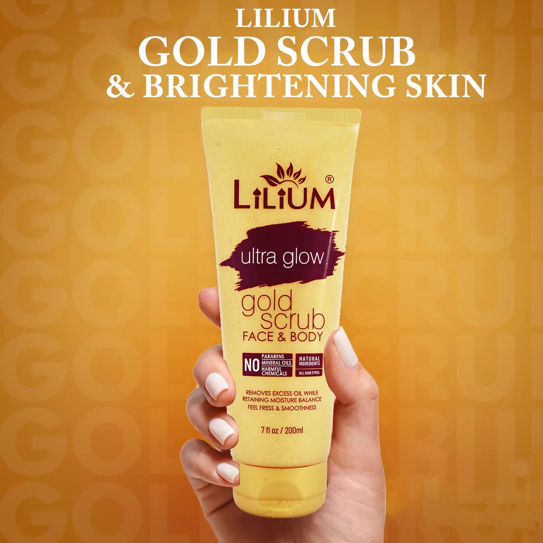 Lilium Gold Face & Body Scrub 200ml - Natural Exfoliator for Glowing Skin, Fresh & Smooth Feel, Paraben-Free & Chemical-Free - Pack of 2 - Perfect for Daily Skincare Routine & Spa Treatments