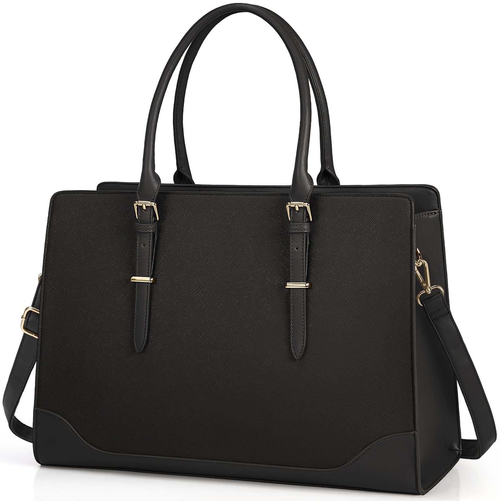 15.6 Inch Laptop Tote Bag for Women - Lightweight Waterproof Leather Office Briefcase, Large Capacity Business Computer Bag, Fashion Shoulder Handbag in Black - Perfect for Work, Travel & Daily Commute