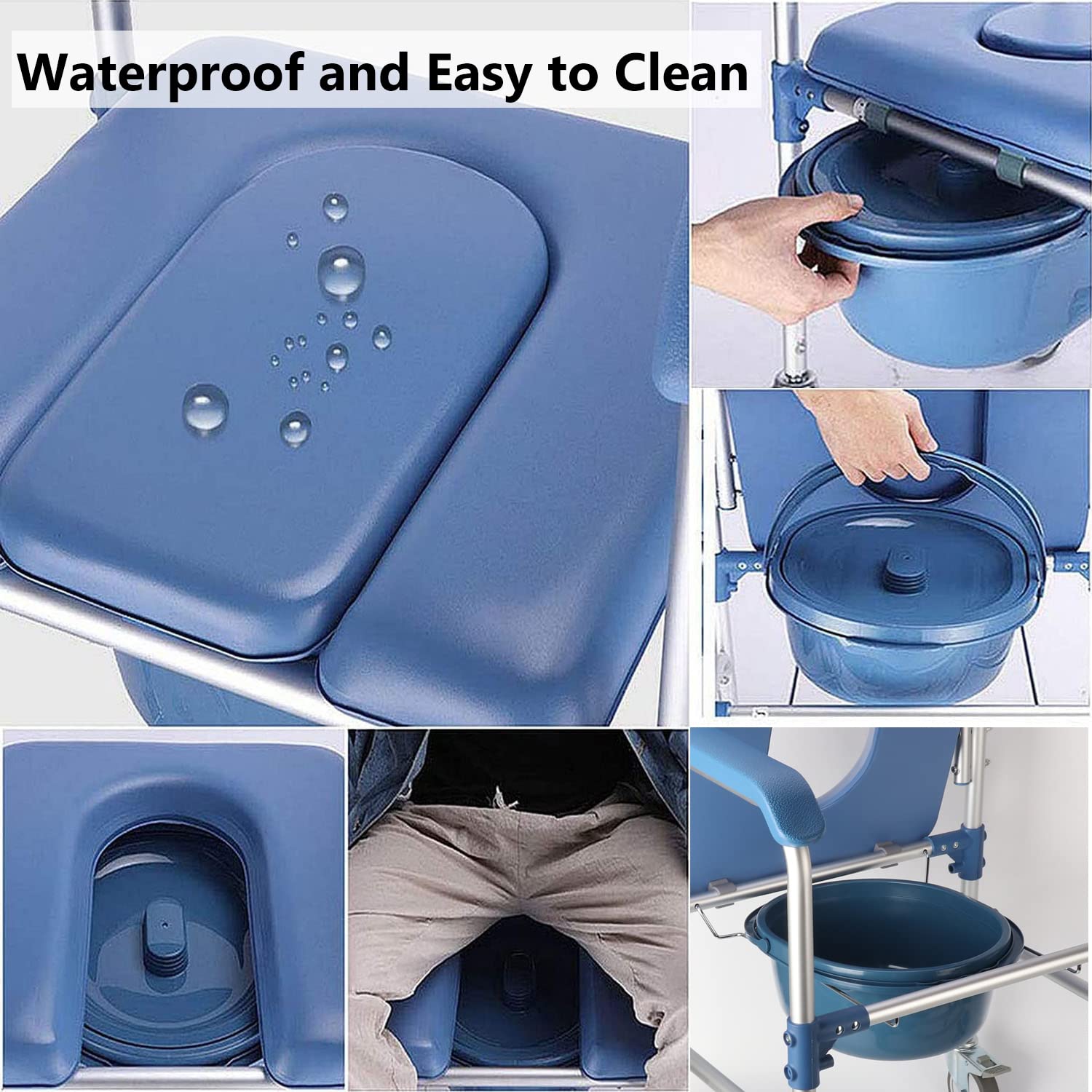 Ybaymy Rolling Shower Commode Chair - 330lbs Weight Capacity Wheelchair with Locking Wheels & Padded Seat for Elderly & Disabled - Ideal for Bathroom Safety, Mobility Assistance & Home Care