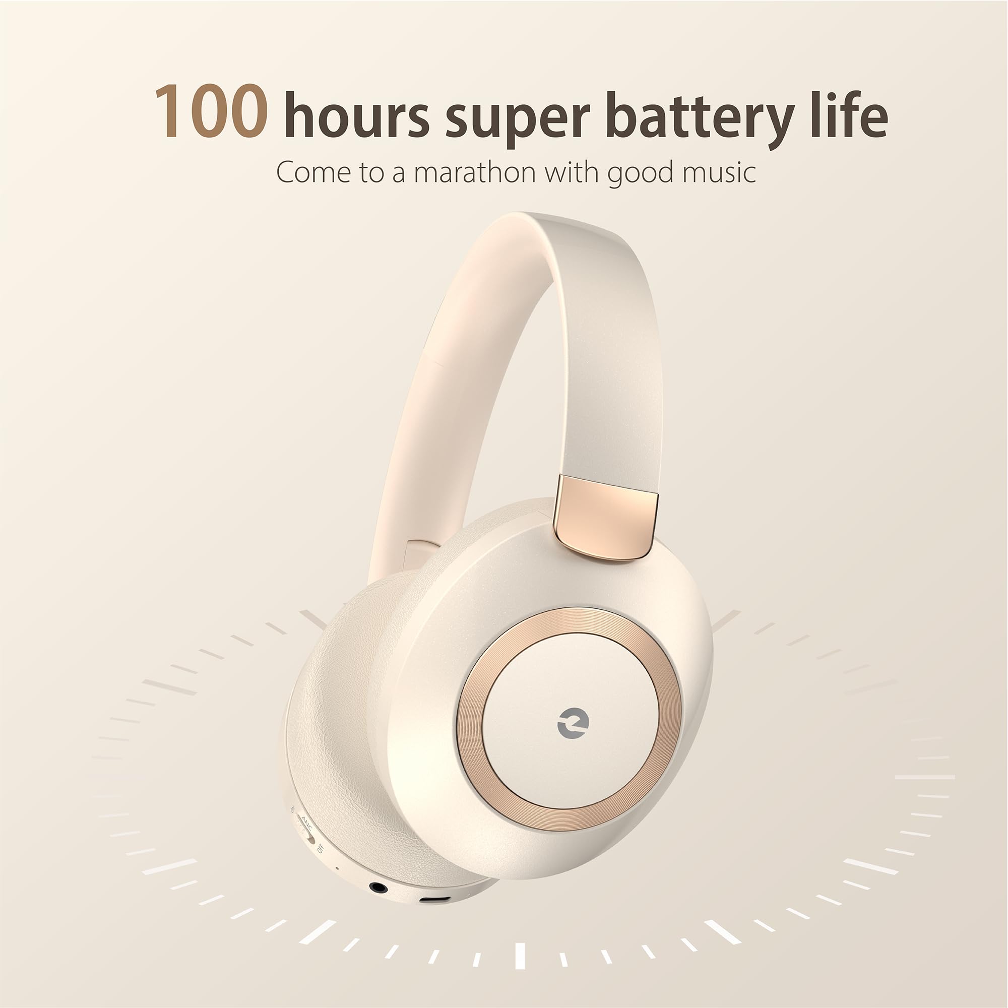 Wireless Bluetooth Headphones with Active Noise Cancelling, 100H Playtime, Deep Bass & Fast Charging - Over-Ear Headphones with Built-in Mic for Travel, Work & Gaming