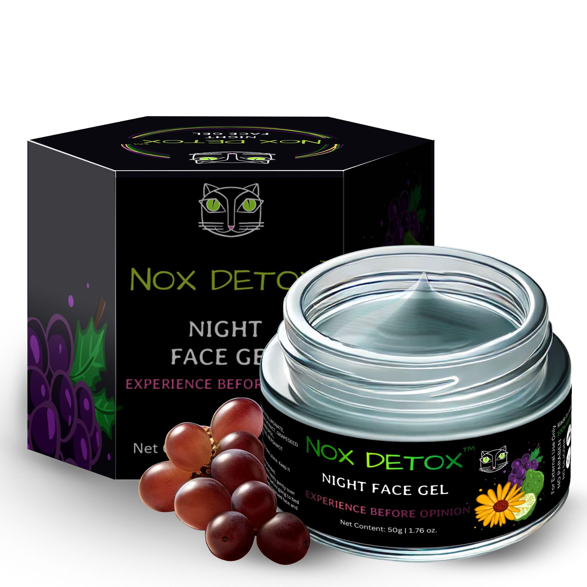 NOX DETOX Night Face Gel for Men & Women - Niacinamide & Hyaluronic Acid Infused with Calendula & Bergamot | Vegan Skincare for Normal, Oily, Combination & Acne-Prone Skin | Perfect for Nighttime Hydration & Skin Repair