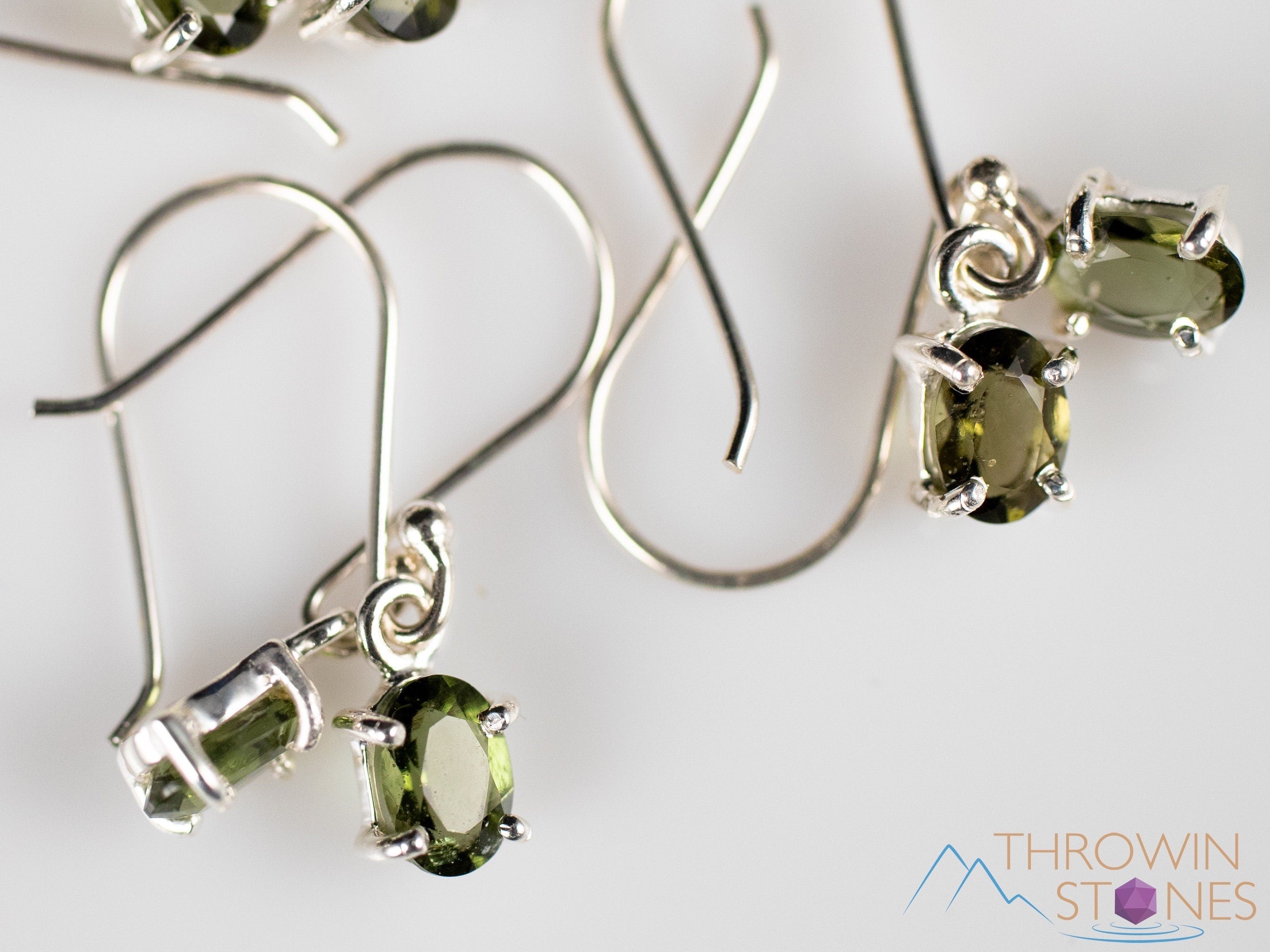 Genuine Moldavite Sterling Silver Prong Faceted Dangle Earrings – E2065 | Authentic Moldavite Crystal Jewelry for Healing, Meditation & Spiritual Energy