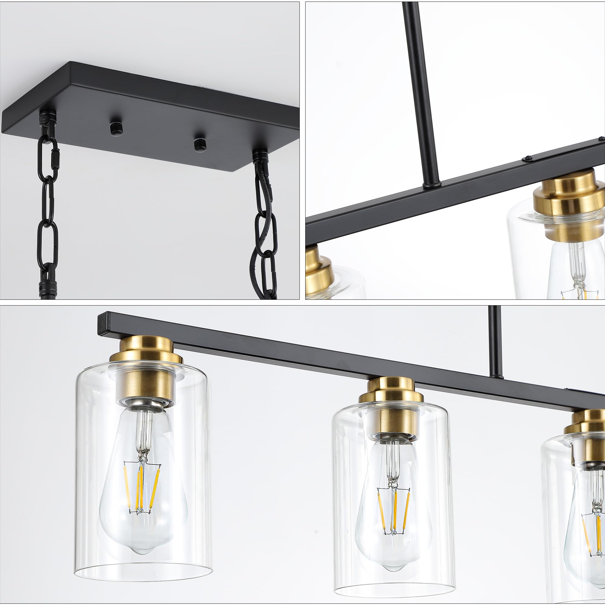 Black and Gold 5-Light Linear Chandelier - Modern Pendant Lighting for Kitchen Island, Dining Table & Living Room | Dimmable LED Fixture for Home Decor & Ambient Lighting