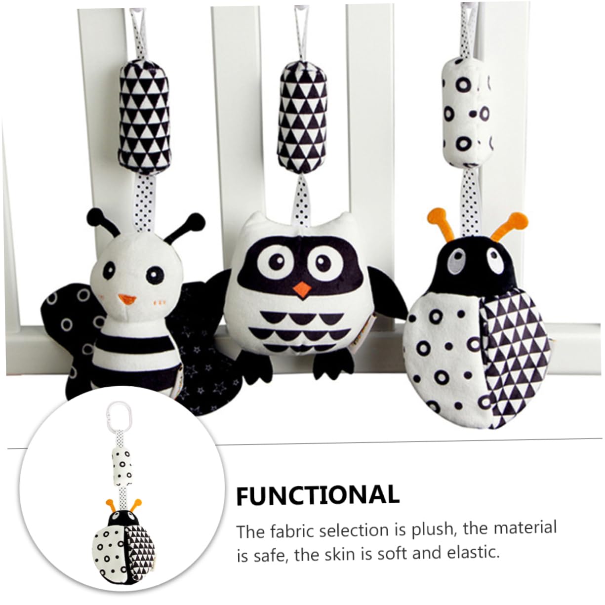 WHAMVOX Black and White Animal Wind Chimes - High Contrast Newborn Sensory Toys for Strollers, Cribs & Playtime | Soft Plush Baby Developmental Toy for Visual Stimulation