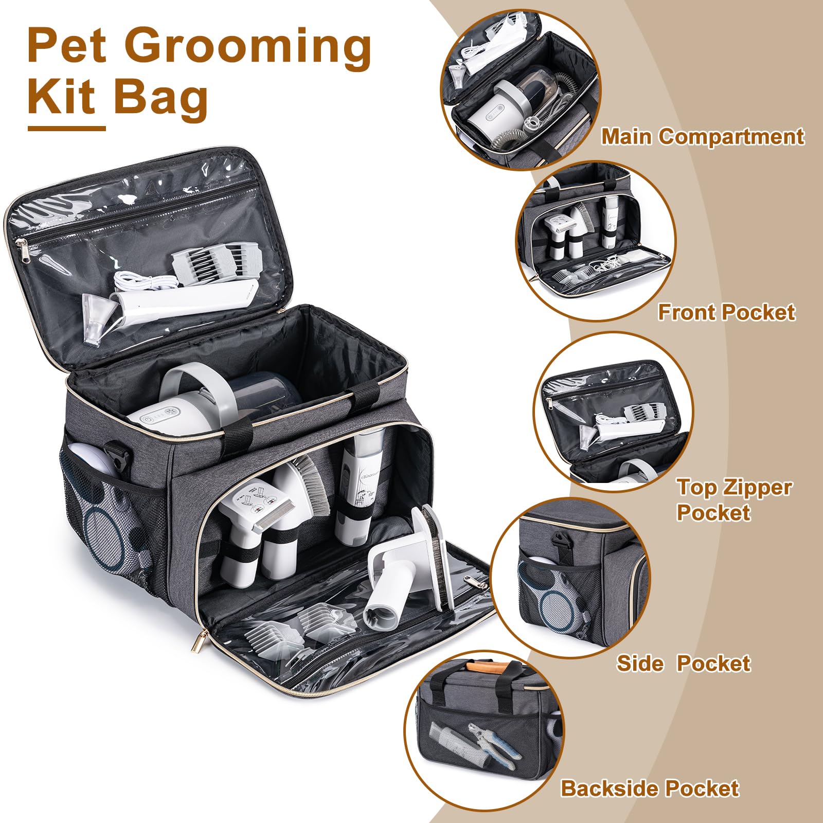 Premium Dog Grooming Vacuum Bag - Pet Hair Collection Kit for Vacuum Grooming Tools | Grey | Perfect for Home, Salon & Professional Pet Grooming Sessions