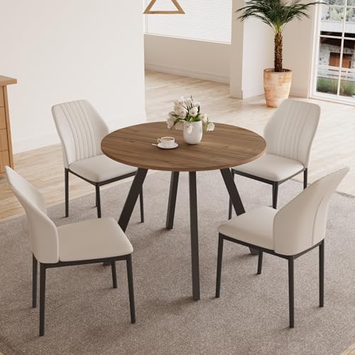 Walnut Table+4 White Chairs