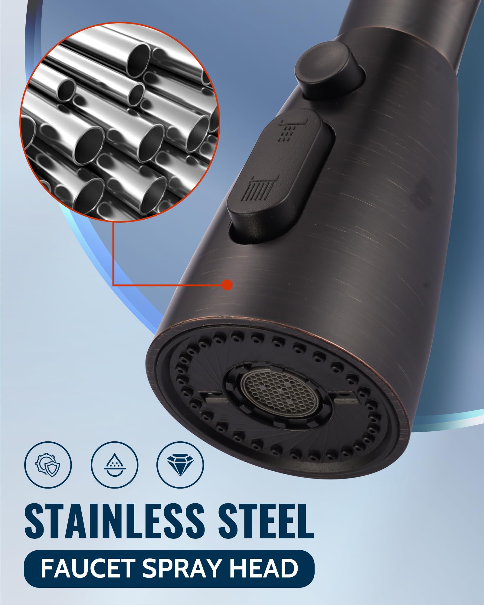 Stainless Steel Kitchen Faucet Spray Head Replacement - 3 Mode Pull Out Spray Nozzle with 9 Adapters, Compatible with Moen Kohler G1/2 Sink Faucets (Oiled Rubbed Bronze) - Perfect for Dishwashing, Vegetable Cleaning & Sink Maintenance
