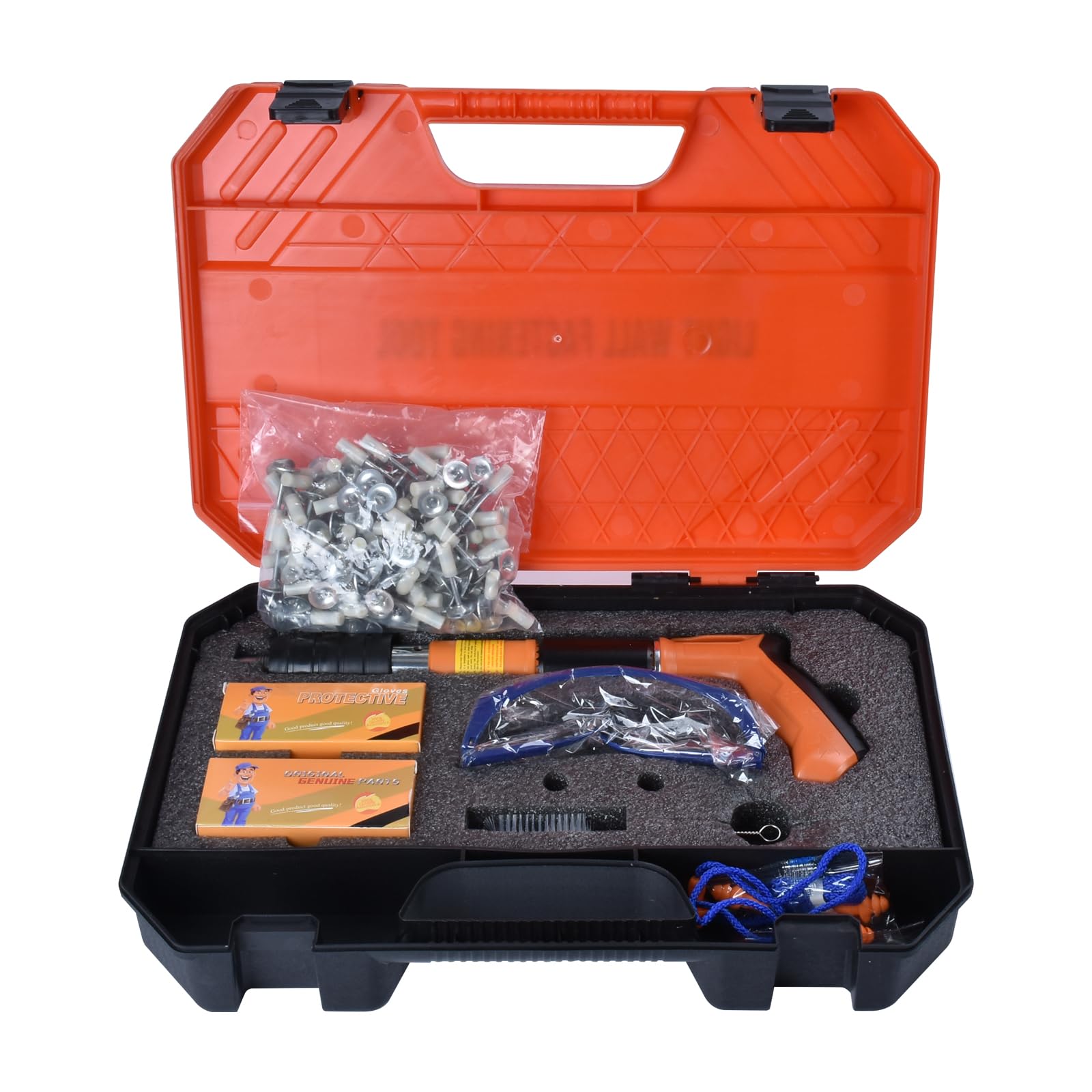 Heavy Duty Concrete Nail Gun Kit with 120pcs Nails, 80pcs Round Nails, 20pcs Hook Nails & 20pcs Pipe Nails - 5-Speed Adjustable Manual Steel Nailer Tool Includes Safety Gloves, Brush, Glasses & Earplugs - Perfect for Concrete, Wood & Metal Framing Projects