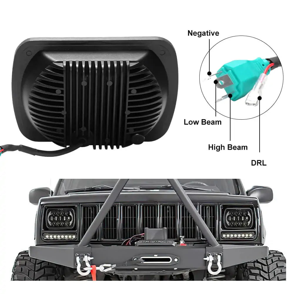 105W 5×7 Inch Rectangular LED Headlight High Low Beam - Compatible with Jeep XJ Cherokee (1984-2001) | Durable Off-Road Lighting for Night Driving & Adventure