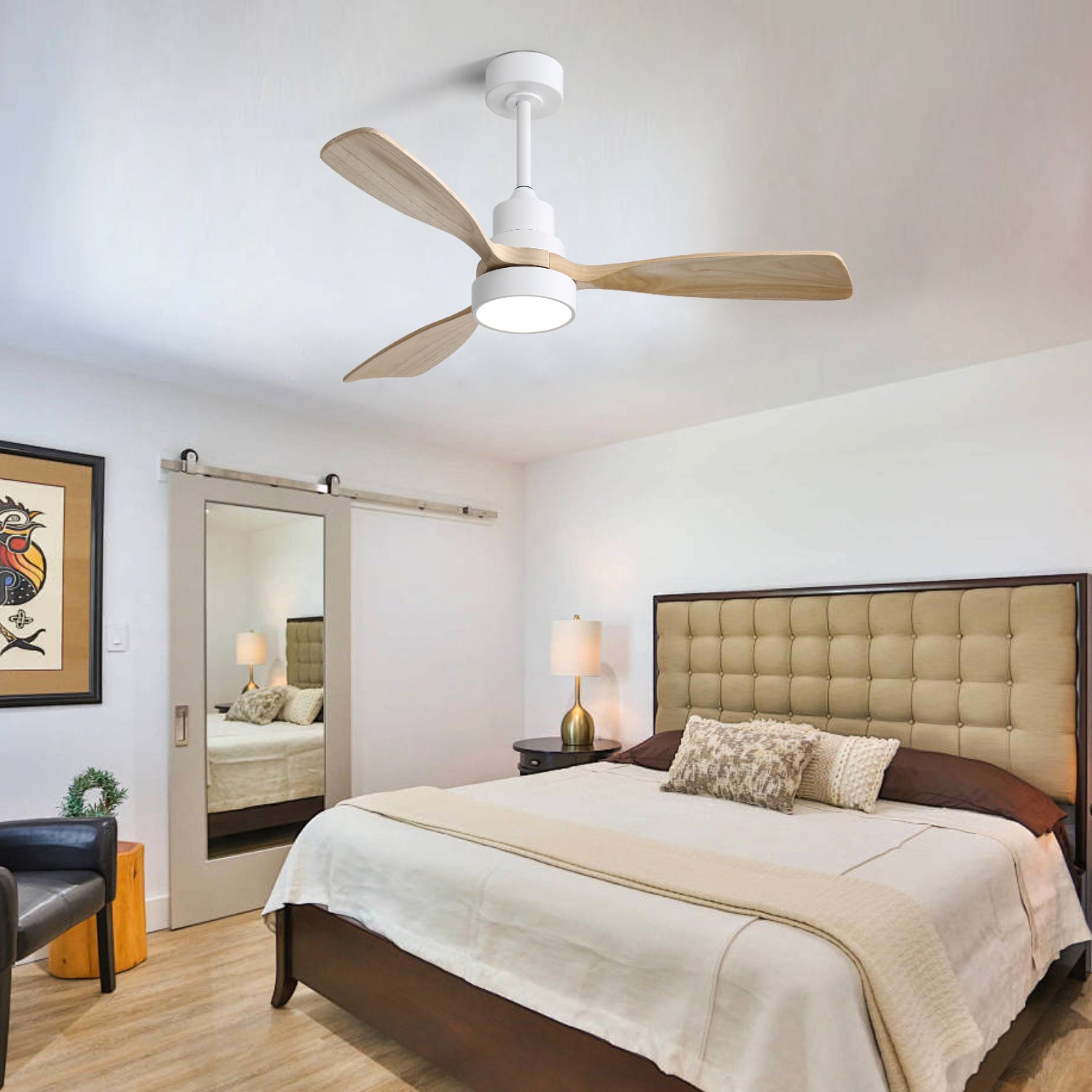 48 Inch Indoor Ceiling Fan with Light - 3 Solid Wood Blades, Remote Control, Reversible DC Motor - Perfect for Living Room, Bedroom & Dining Room Home Decor