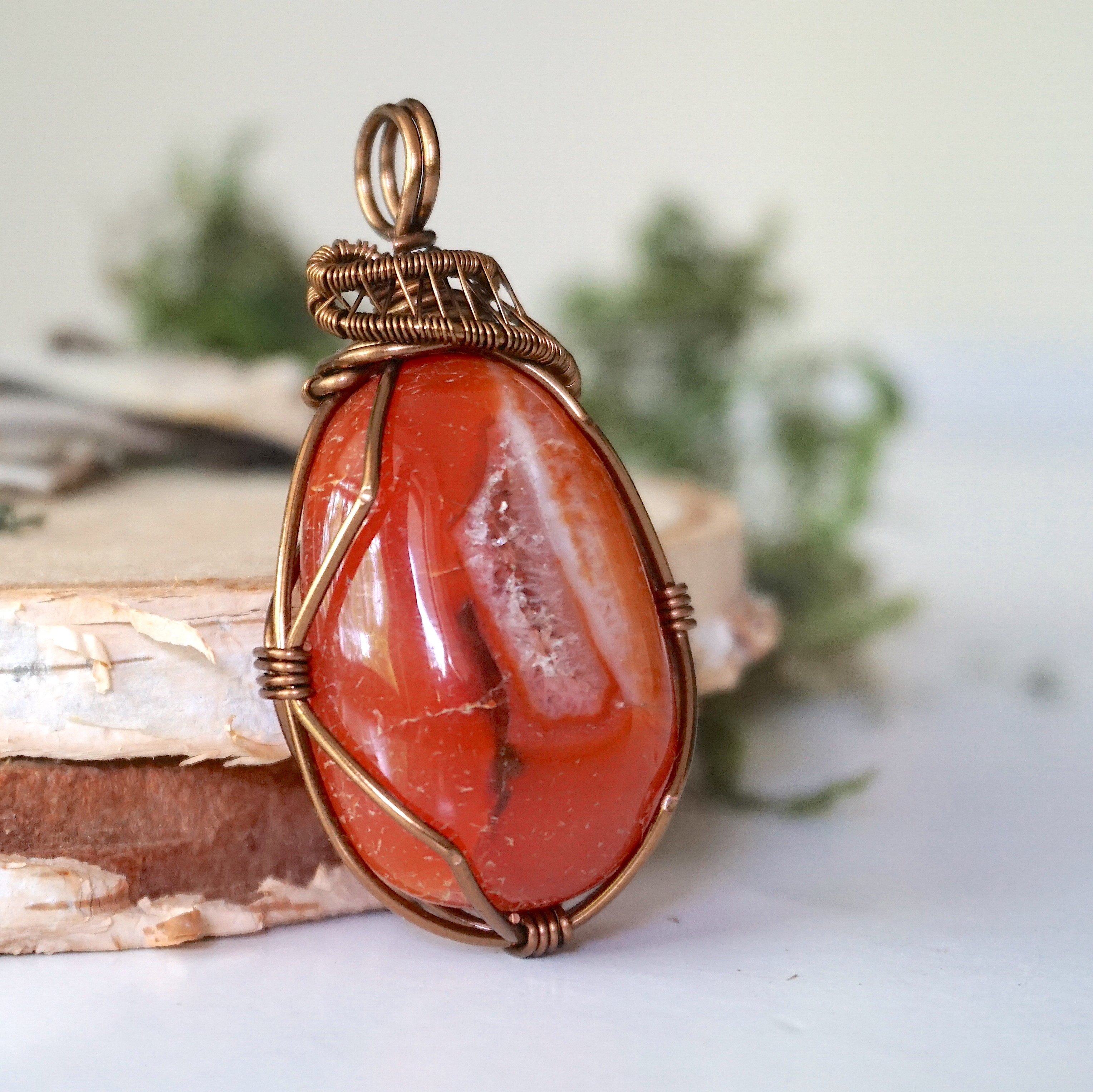 Raw Carnelian Necklace - Handmade Wire Wrapped Healing Crystal Pendant for Women - Perfect for Meditation, Energy Healing & Spiritual Jewelry Gifts