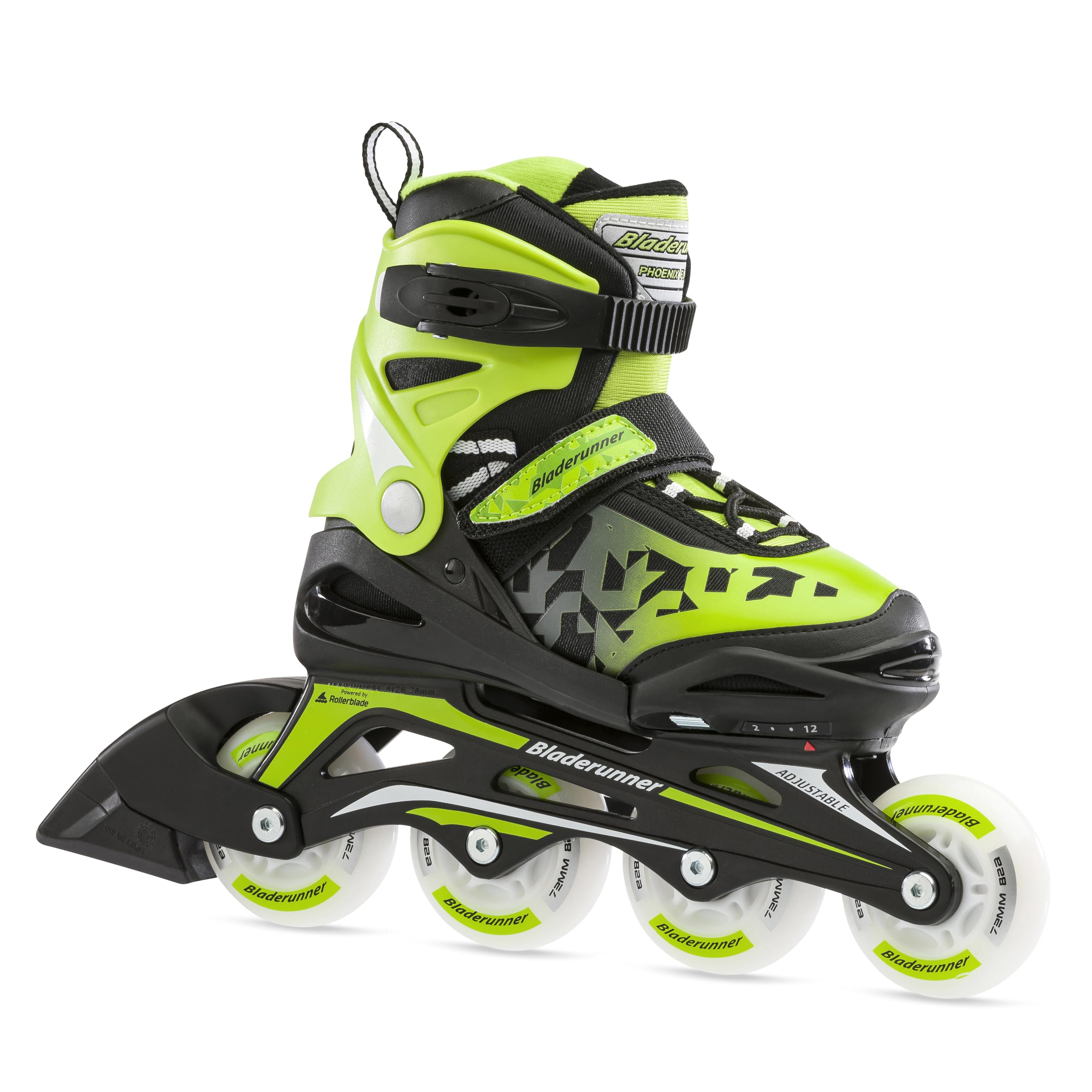Rollerblade Phoenix Flash Adjustable Kids Inline Skates - Bladerunner Series for Fitness & Recreation | Black/Green | Perfect for Outdoor Sports & Family Fun