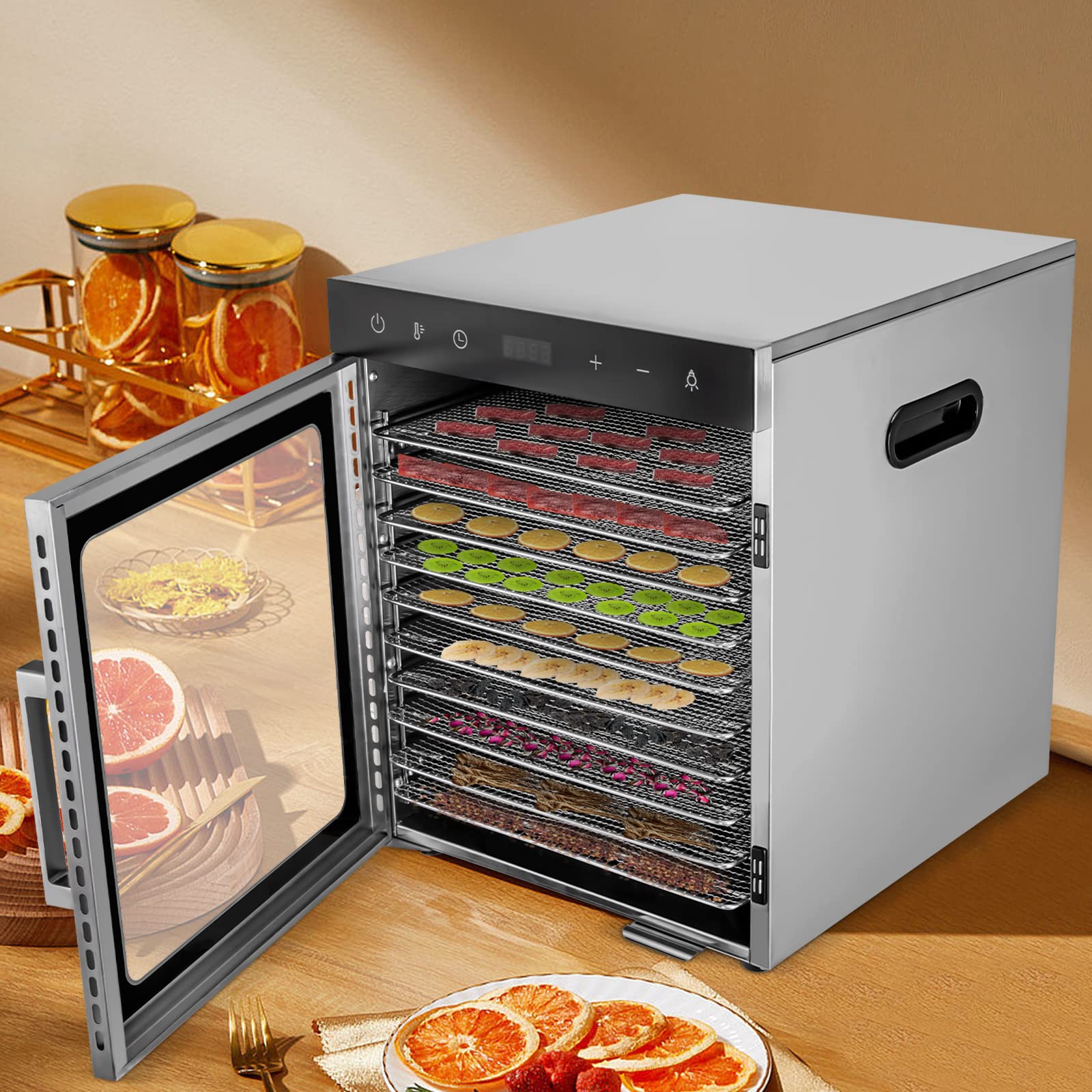 Commercial Food Dehydrator Machine - 10 Stainless Steel Trays with Adjustable Timer & Temperature Control - Perfect for Drying Fruits, Meat, Beef Jerky, Herbs - Ideal for Home Kitchens, Restaurants & Food Preservation Businesses