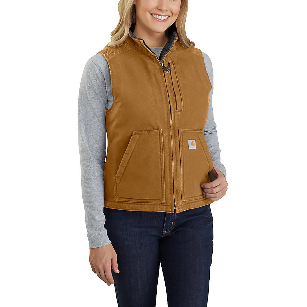 Carhartt Women's Relaxed Fit Washed Duck Sherpa Lined Mock Neck Vest 104224 | Winter Workwear, Outdoor Activities & Casual Layering