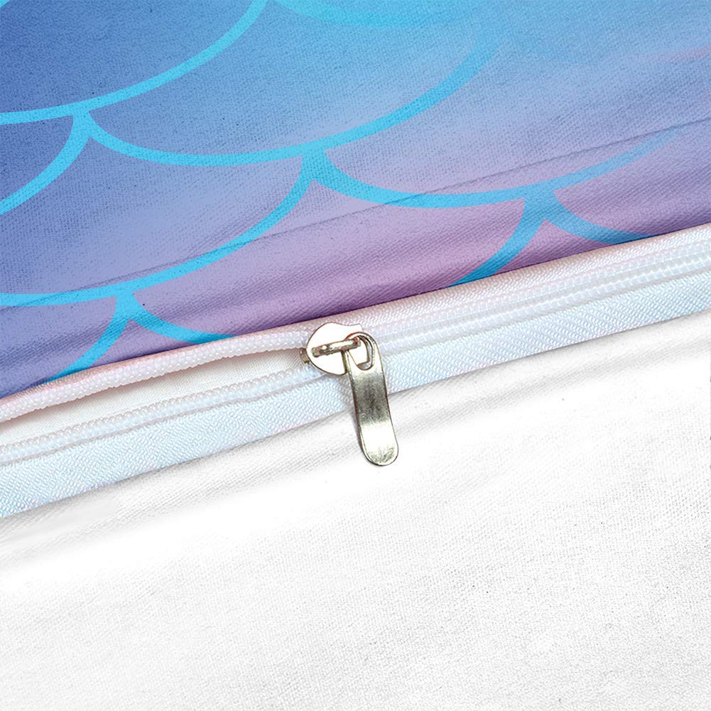 Feelyou Mermaid Scales Duvet Cover Set - Twin Size Blue Purple Fish Scale Print Bedding for Kids & Girls | Soft Microfiber Comforter Cover with Pillow Sham | Zipper Closure | Perfect for Kids' Bedrooms, Beach Themed Rooms & Fantasy Decor