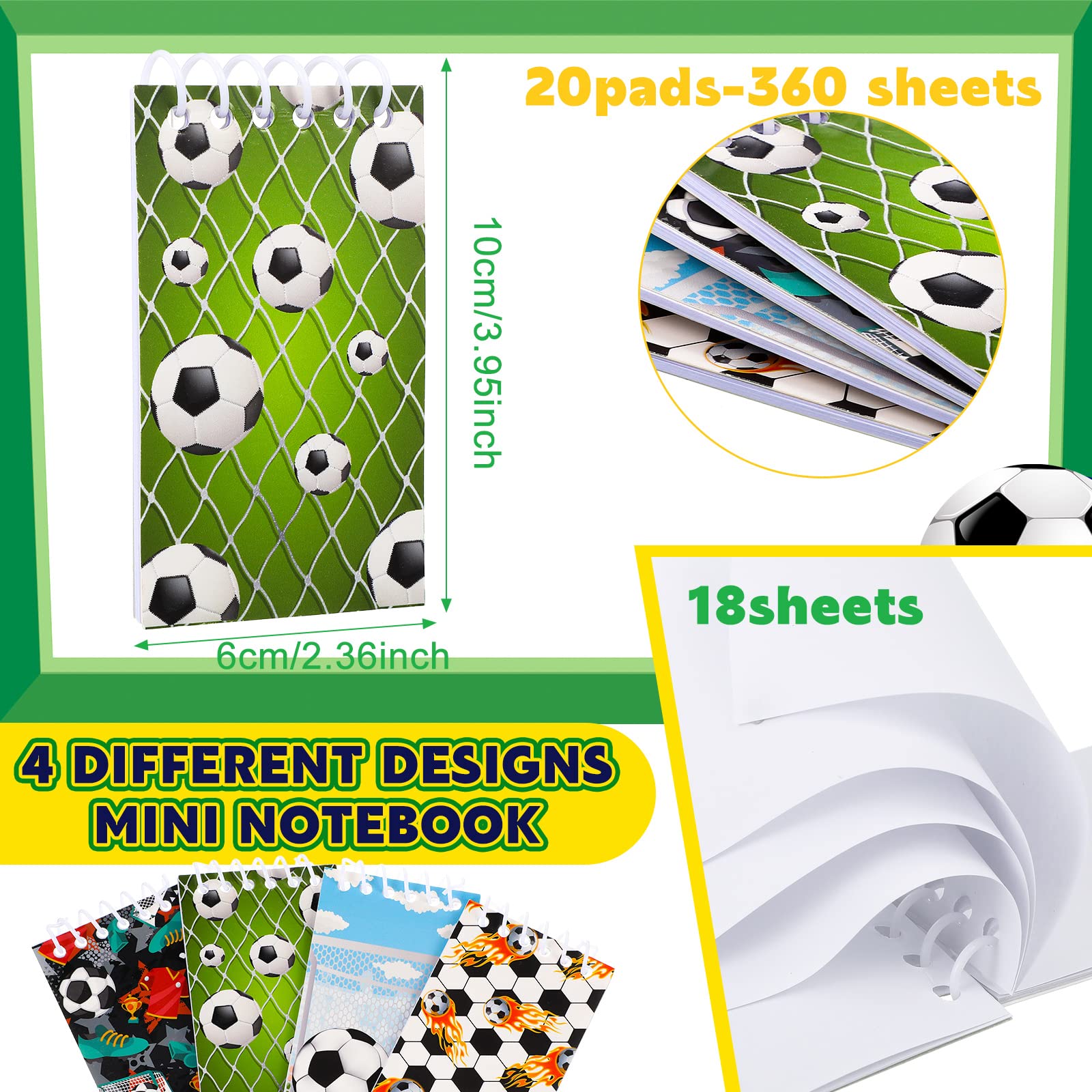 Meanplan 20 Pcs Sports Mini Notepads - Soccer Themed Spiral Notebooks for Party Favors, Rewards & School Supplies - Perfect for Birthday Parties, Team Gifts & Office Use