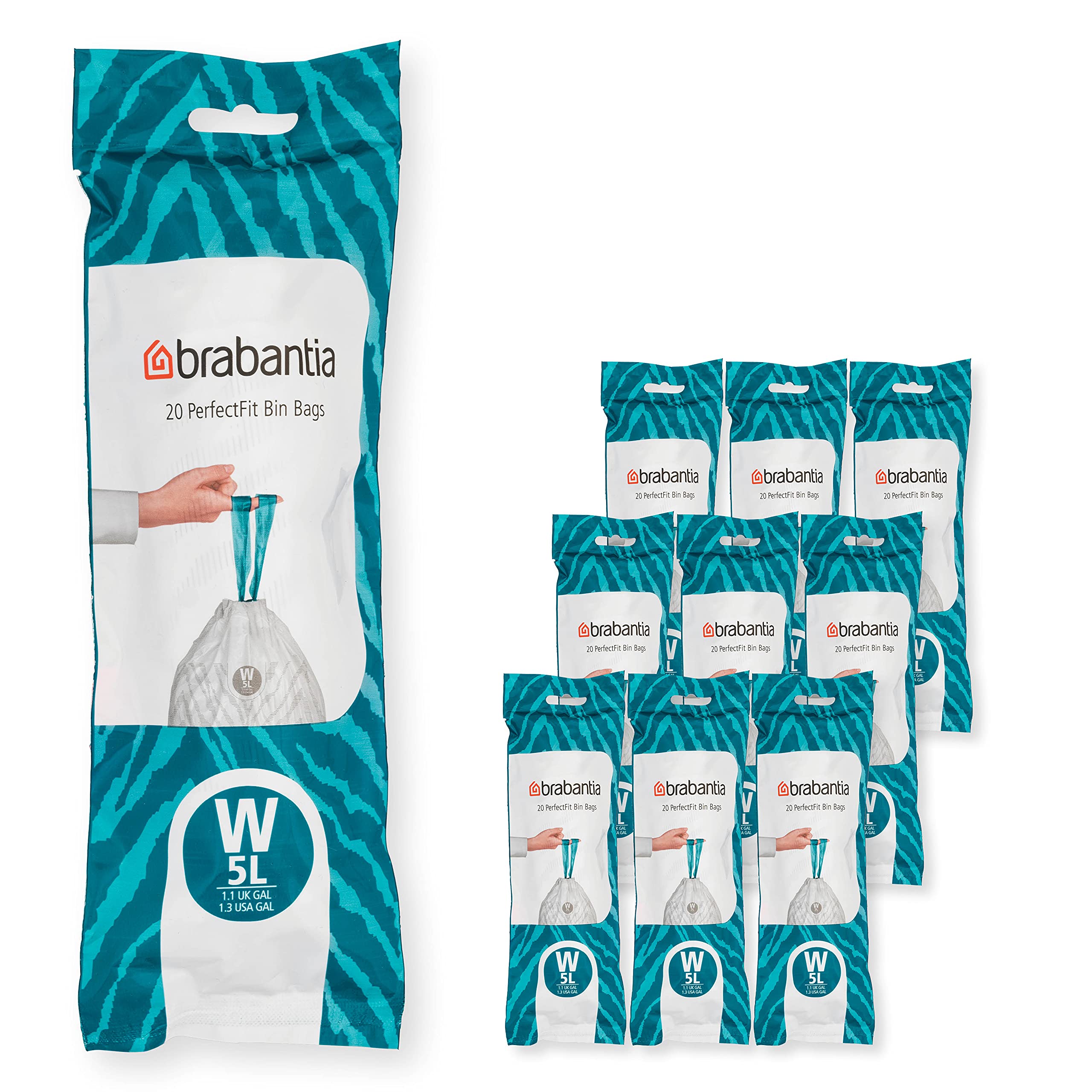 Brabantia PerfectFit Trash Bags 1.3 Gallon - Heavy Duty Drawstring Kitchen Trash Can Liners (200 Count) - Ideal for Small Waste Bins, Bathrooms, Offices & Dorm Rooms