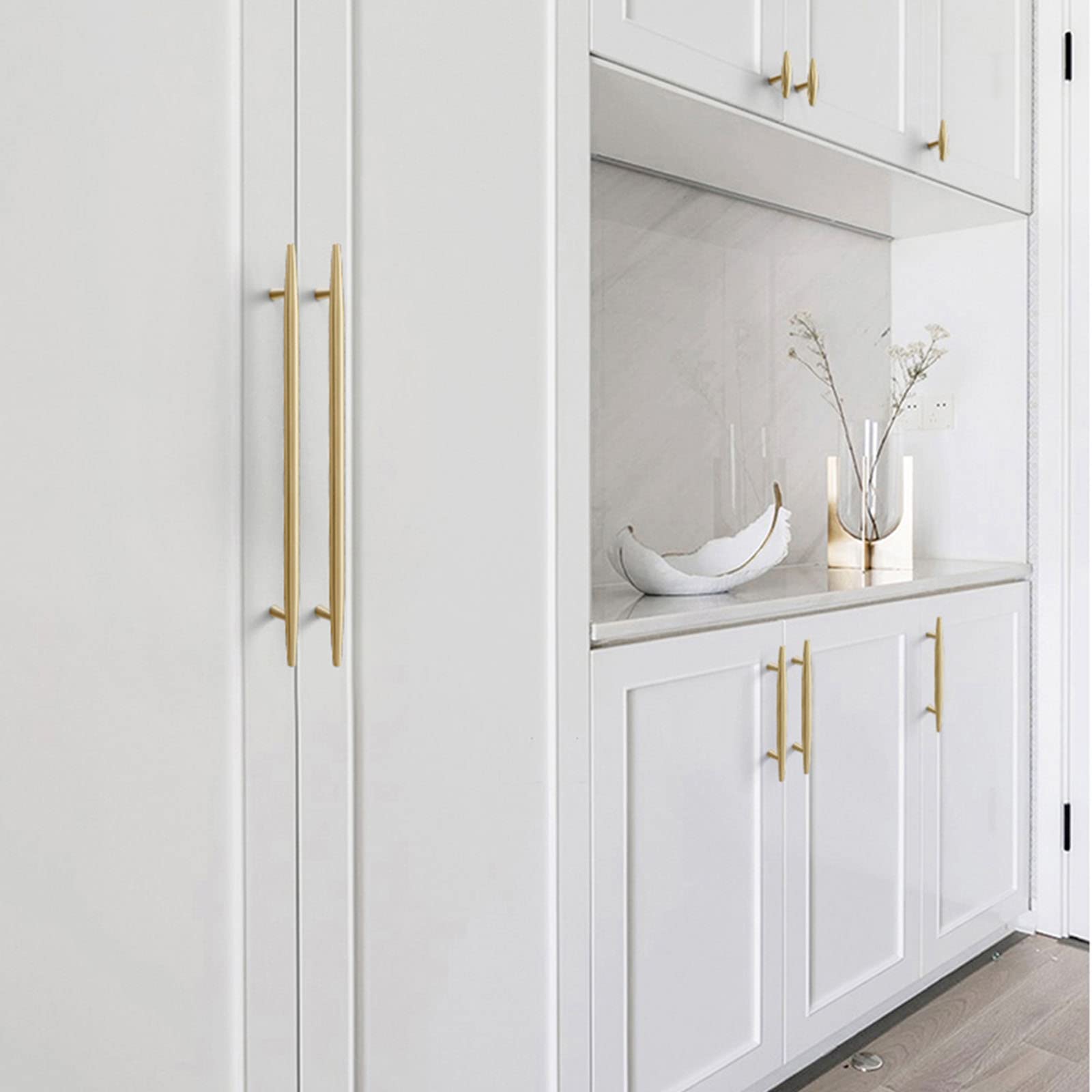 2 Pack Gold Cabinet Handles - Solid Brushed Brass Drawer Pulls - 5.7 Inch (145mm) Kitchen & Bathroom Hardware - Vintage Style Knobs for Dresser, Wardrobe & Furniture - Perfect for Home Renovation & DIY Projects