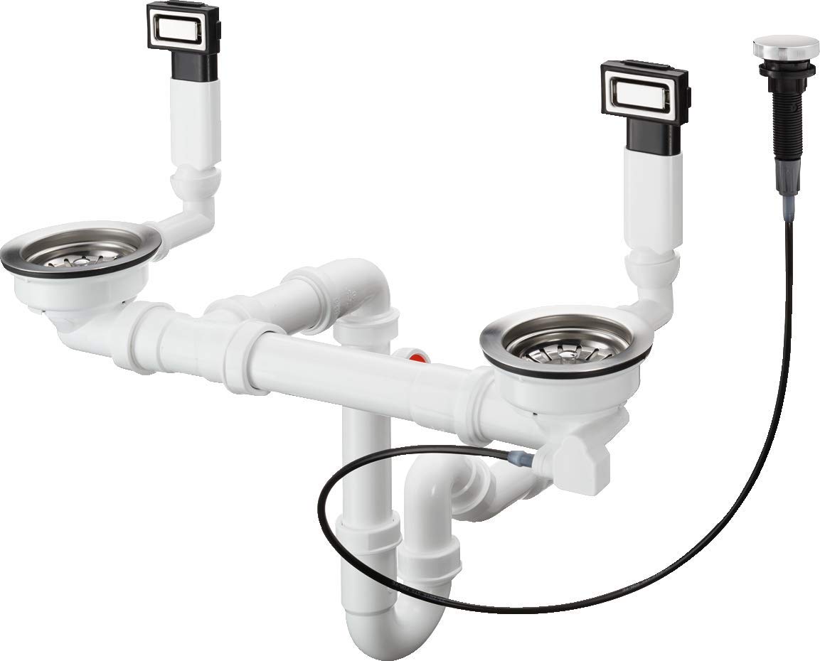 Hansgrohe 43932800 Automatic Waste and Overflow Set for Double Bowl Sink - Multicolor Bathroom Drain Assembly for Kitchen & Bathroom Renovation