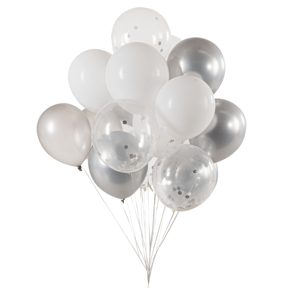 Balloonify Silver Confetti Balloon Set - 20 Pieces Party Balloons for Birthday, Wedding & Baby Shower Decorations - 1 Count Box