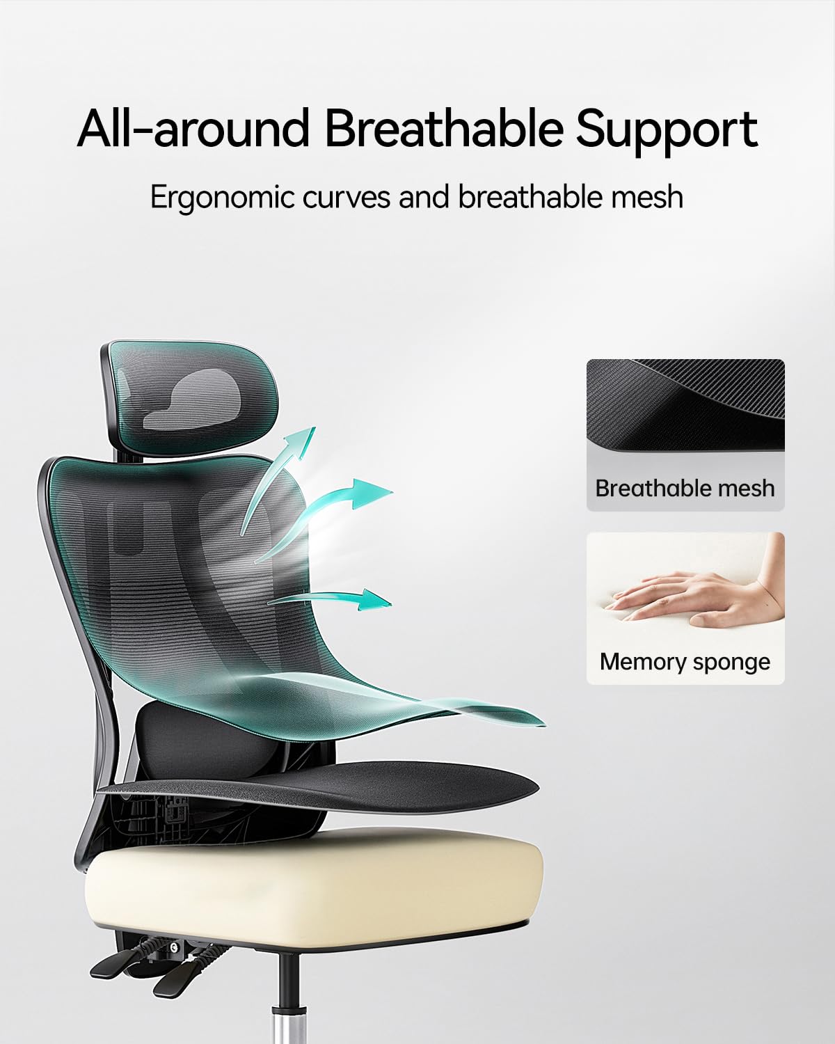 Hbada P3 Ergonomic Office Chair - 2D Adjustable Lumbar Support, Adjustable Headrest & Armrest, 145° Recline, Black - Perfect for Home Office, Gaming & Workspace Comfort (No Footrest)