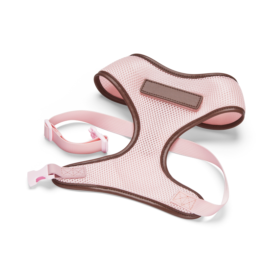 Blush Pink Dog Harness with Dark Brown Trim - Adjustable Soft Pet Vest for Small Medium Dogs - Perfect for Walking, Training & Outdoor Adventures