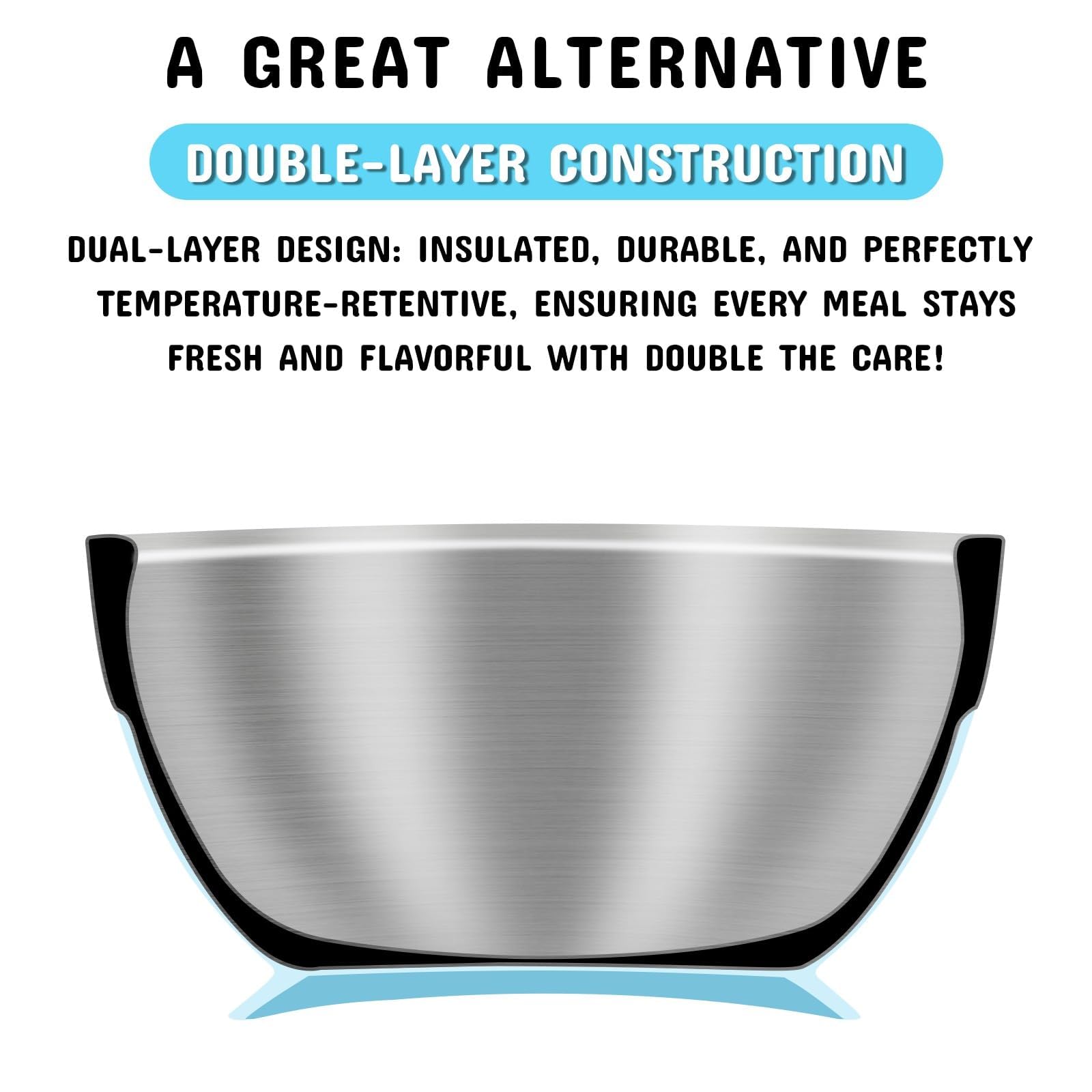 Non-Slip Silicone Suction Bowl & Spoon Set for Babies - 304 Stainless Steel Bowls with Double-Layer Insulation & BPA-Free Lids | Food-Grade Safe Feeding Essentials for Toddlers | Perfect for Highchair, Travel & Mess-Free Mealtime (Blue)