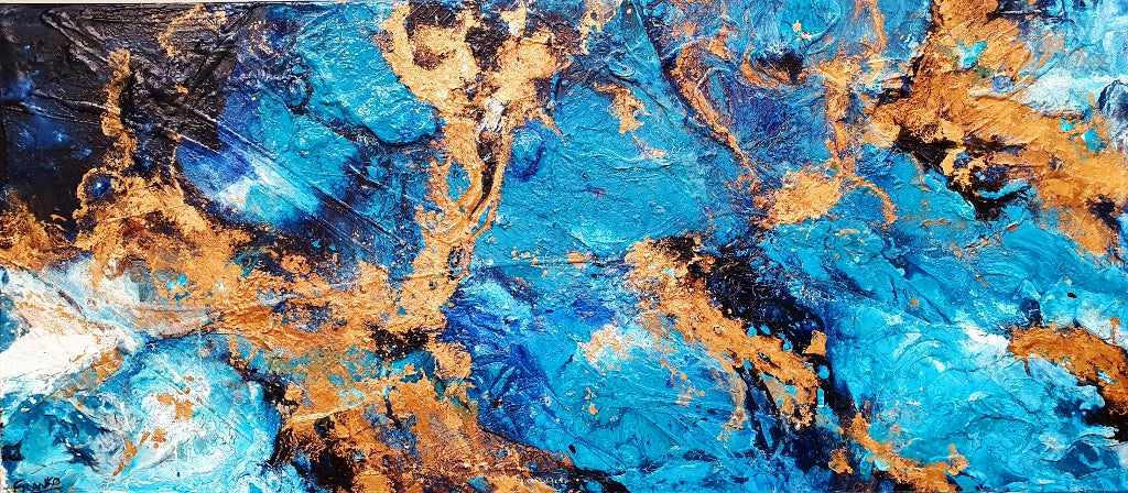 Royalty 270cm x 120cm Turquoise Metallic Gold Textured Abstract Canvas Wall Art - Large Modern Home Decor for Living Room, Bedroom, Office & Hotel