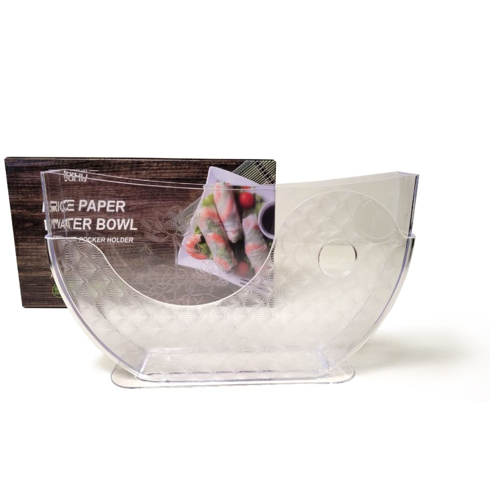 BANU Rice Paper Water Bowl with Side Pocket Holder for Spring Rolls & Summer Rolls | Banh Trang Holder | Perfect for Vietnamese Cuisine & DIY Wraps at Home