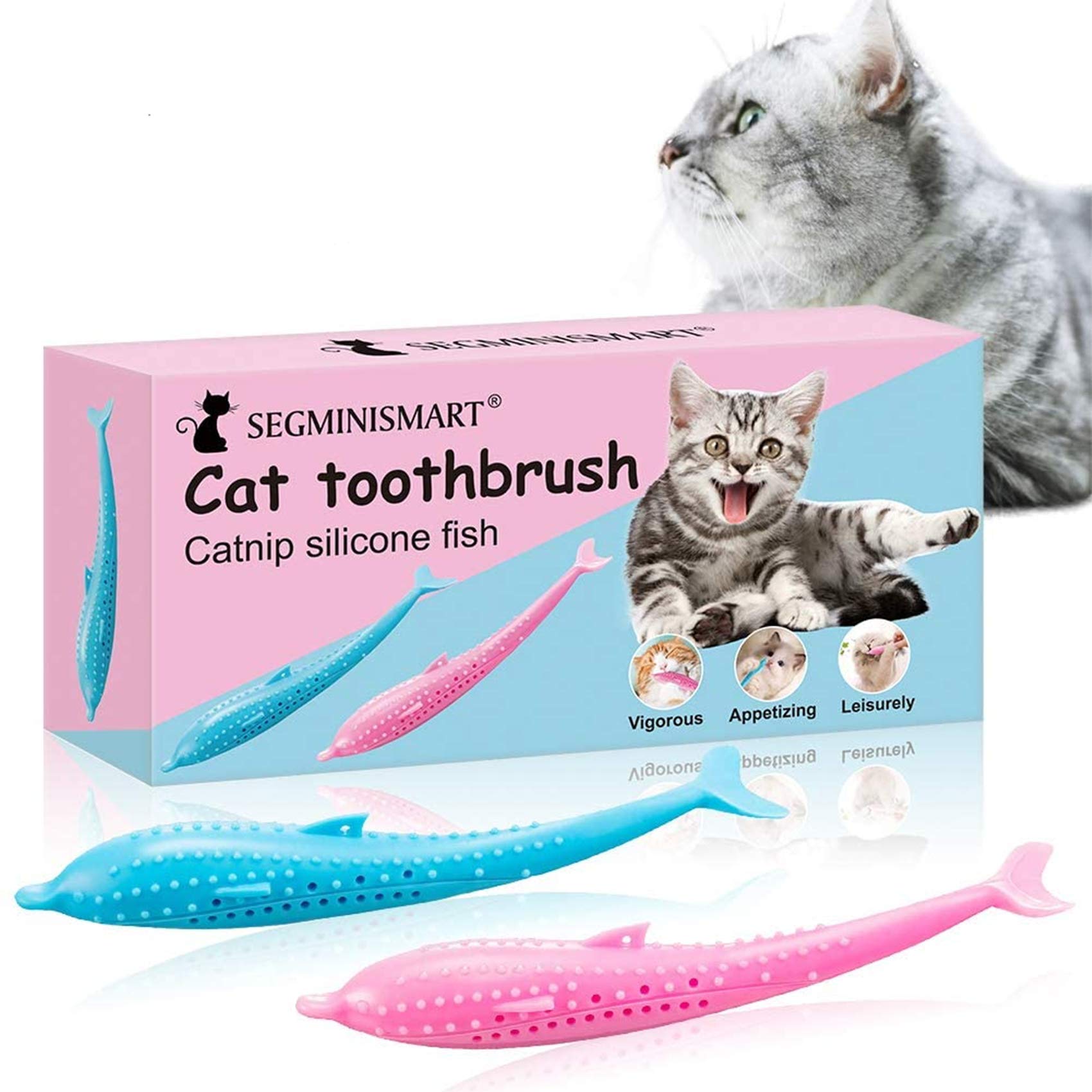 **Cat Toothbrush Toy with Catnip - 2 Pack Interactive Dental Chew Toys for Cats & Kittens - Silicone Fish Teething & Teeth Cleaning Toy - Perfect for Playtime & Oral Health Care**