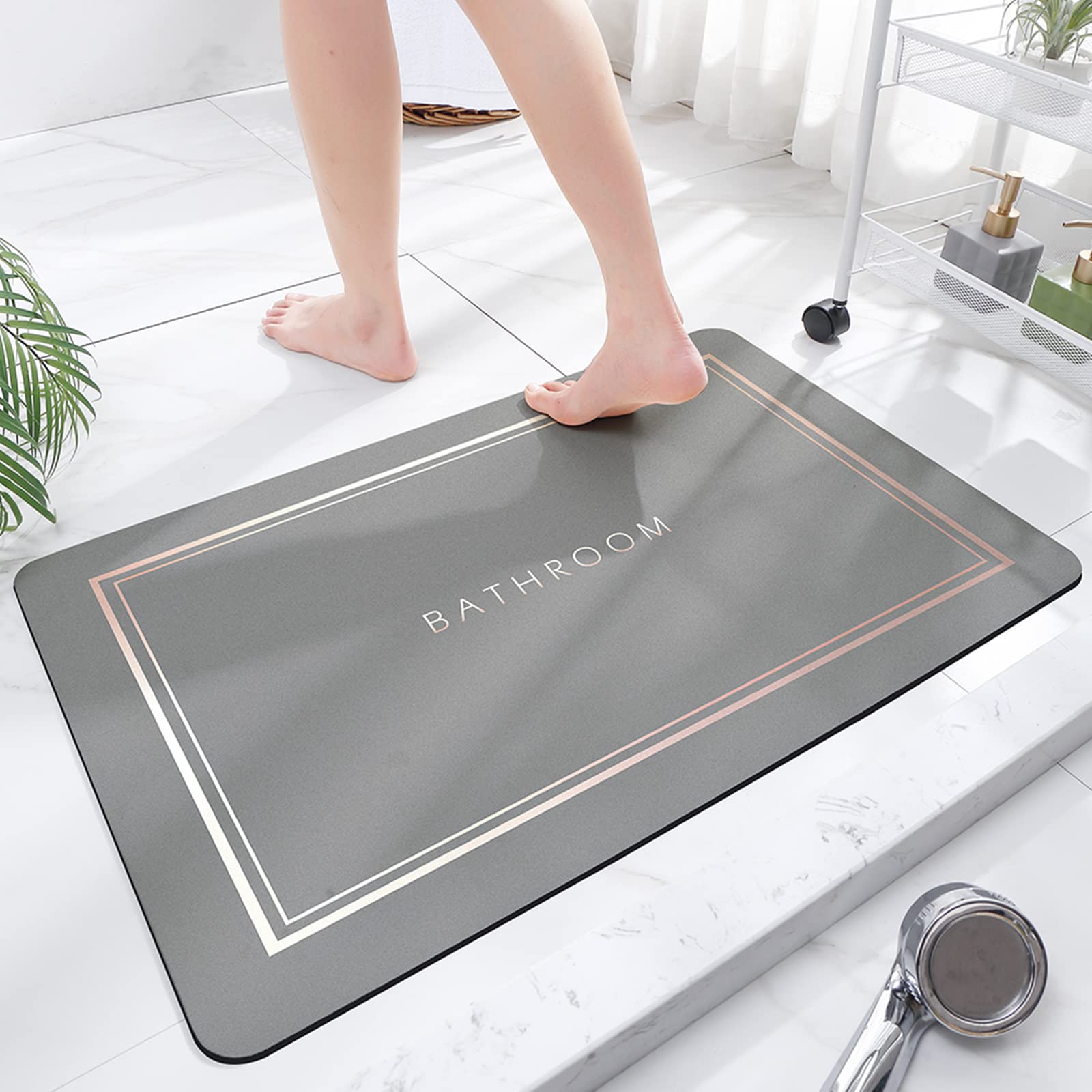 Super Absorbent Quick-Drying Bathroom Mat - Non-Slip Rubber Backing, Easy to Clean Shower Mat for Bathroom & Home (50x80cm, Light Grey) - Perfect for Wet Floors, Shower Exit & Bathroom Safety