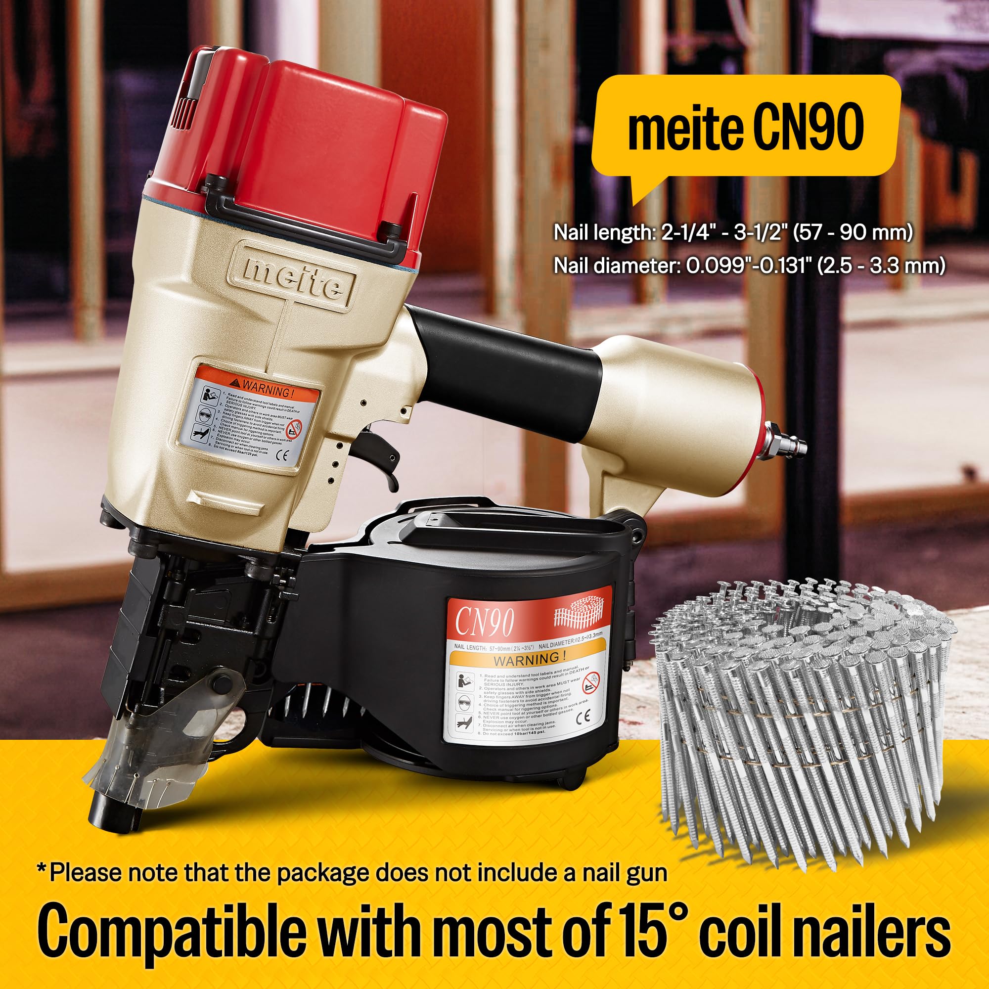 Meite 3-Inch Coil Siding Nails - Ring Shank Electro-Galvanized Coil Nails 3