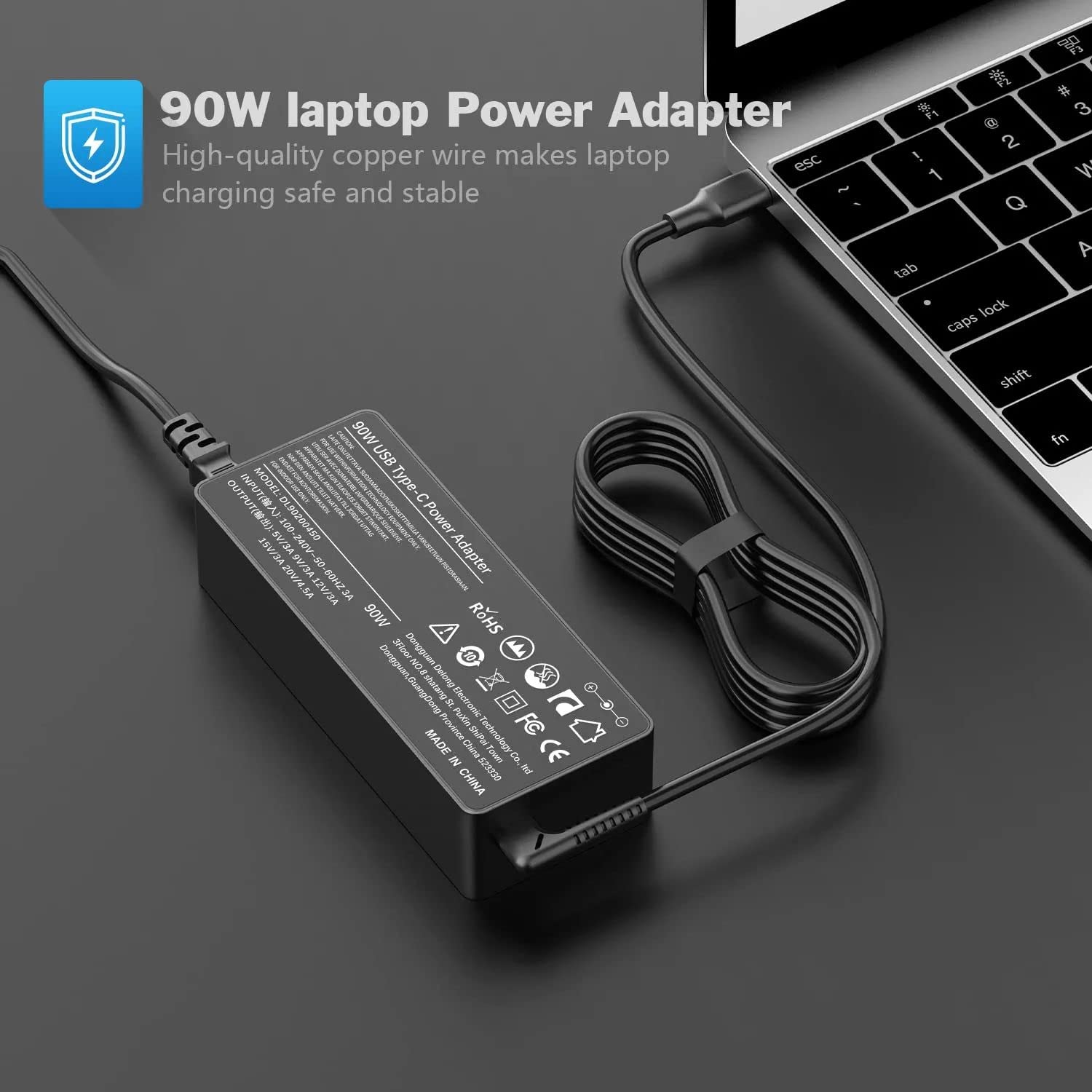 90W USB C Fast Charger for Dell, Lenovo, MacBook, HP, ASUS, Huawei & Xiaomi Laptops - Universal Type C Laptop Charger for Home, Office & Travel