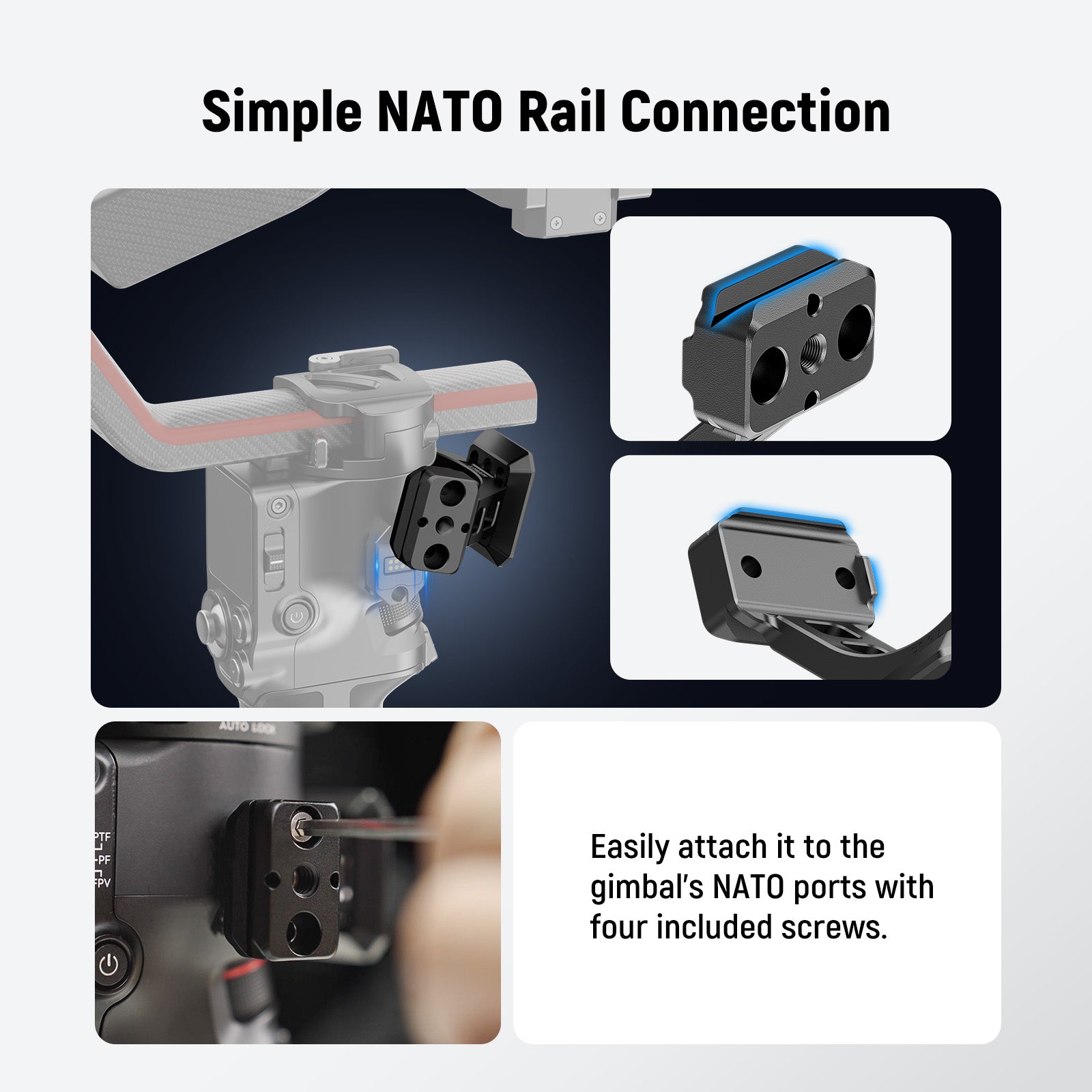 NEEWER GA030/GA030P Arca Type NATO Mount Adapter Compatible with DJI RS3/RS3 Pro/RS4/RS4 Pro - Camera Stabilizer Quick Release Plate for Professional Videography & Photography