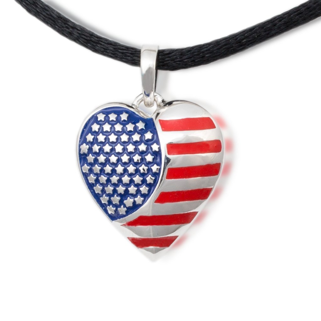 Red, White & Blue American Flag Sterling Silver Cremation Jewelry for Veterans | Military Memorial Keepsake for Ashes | Perfect for Memorial Day, Veterans Day & Military Tributes