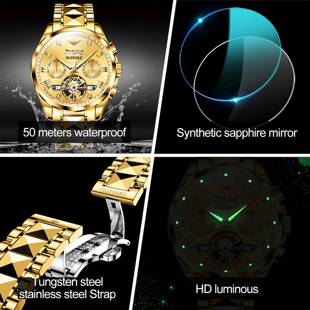 Luxury Men's Automatic Skeleton Watch with Diamond & Sapphire Crystal - Self-Winding Dress Watch in Tungsten Steel - Perfect for Business, Formal Events & Gifts