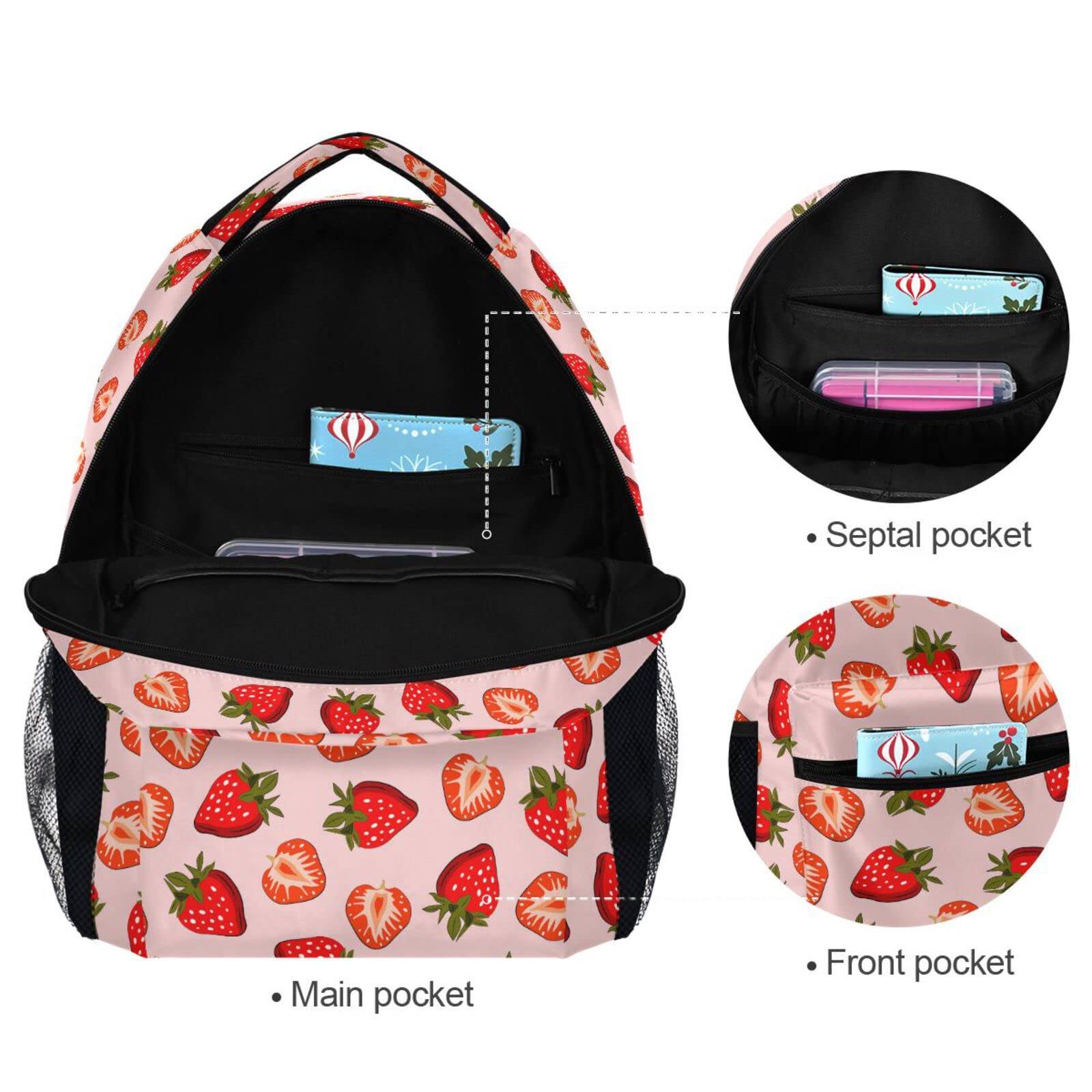 JIPONI Cute Strawberry Backpack for Women & Men - Lightweight School Bag, Laptop Backpack, Travel Daypack - Perfect for College, Work & Outdoor Adventures