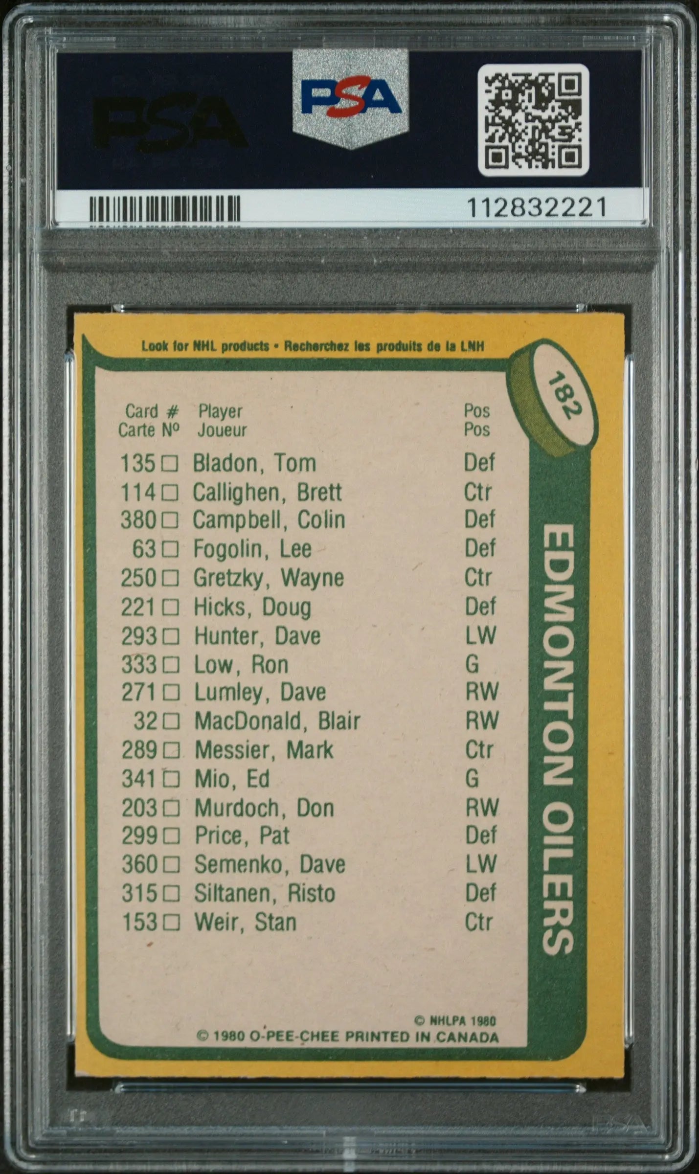 1980 O-Pee-Chee Wayne Gretzky #182 Hockey Card - Edmonton Oilers Scoring Leaders - PSA 7 NM-MT - Perfect for Sports Memorabilia Collectors & Hockey Fans Display
