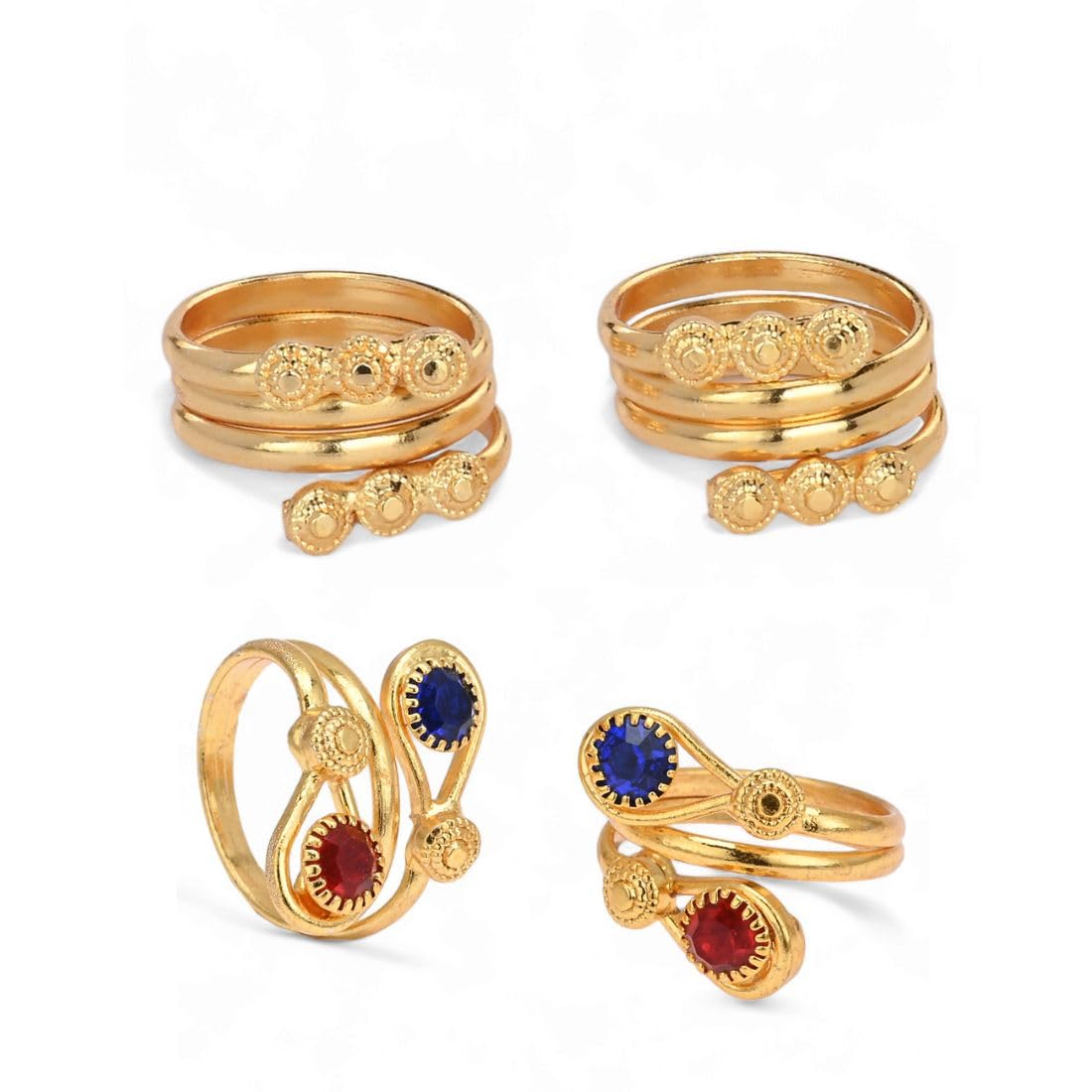 AanyaCentric Adjustable Toe Rings Set of 2 Pairs - Traditional & Fashion Jewelry for Women - Perfect for Beach, Summer & Boho Style Outfits
