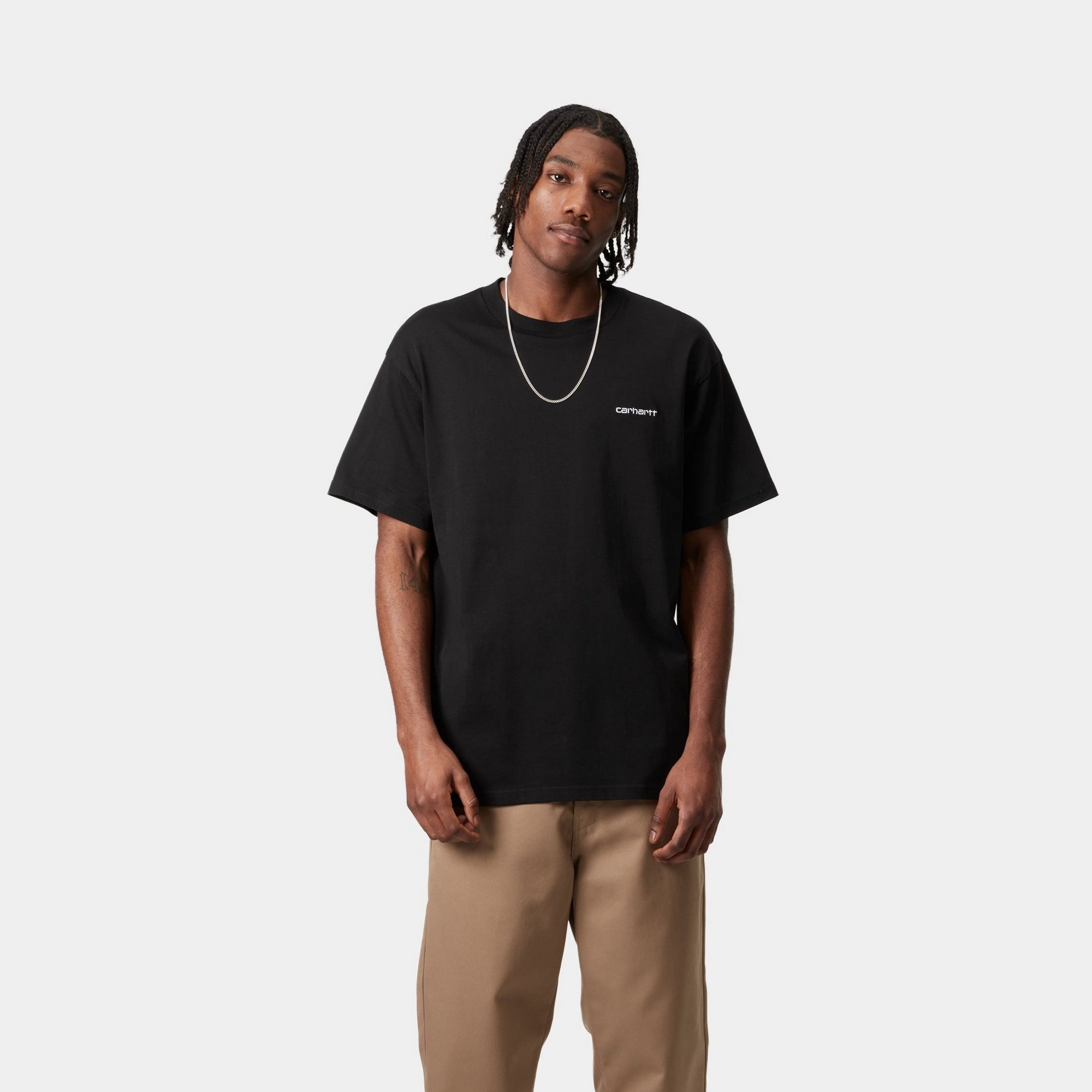 Script Embroidery Black T-Shirt - Comfortable Cotton Tee for Casual Wear & Everyday Outfits